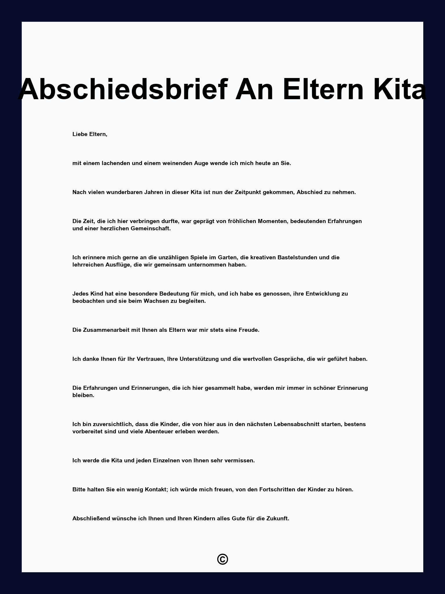 Abschiedsbrief An Eltern Kita