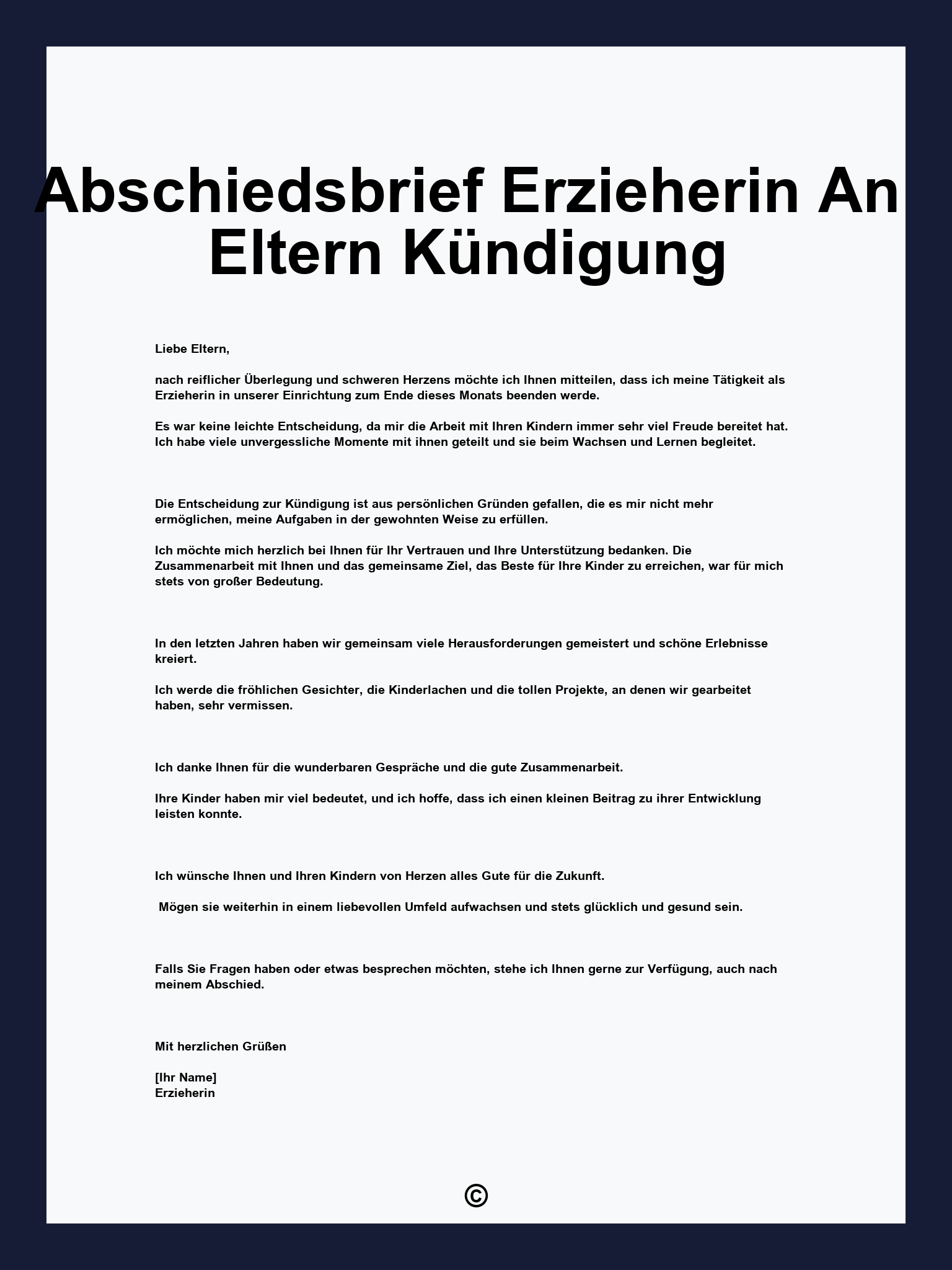 Abschiedsbrief Erzieherin An Eltern Kündigung