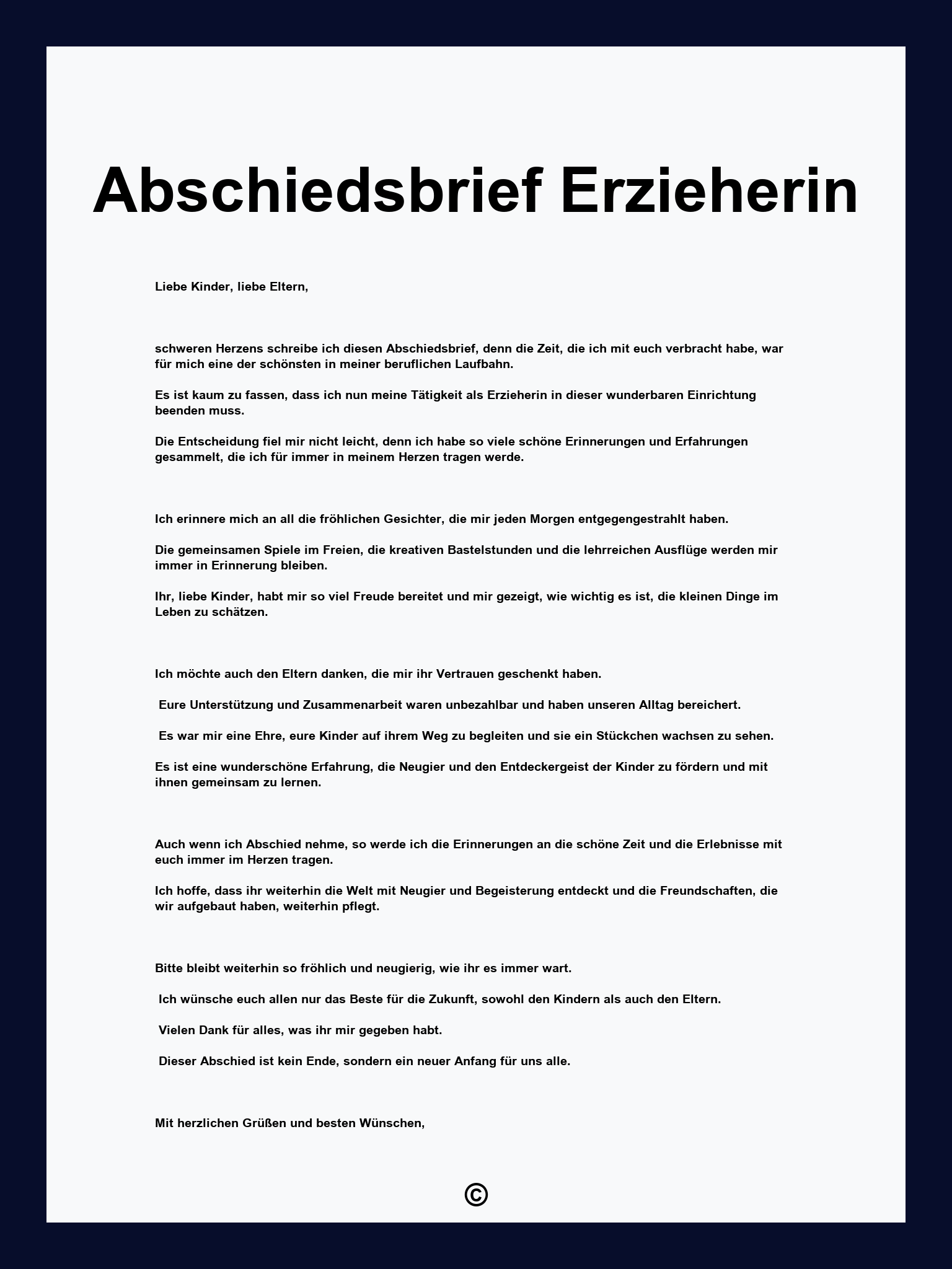 Abschiedsbrief Erzieherin