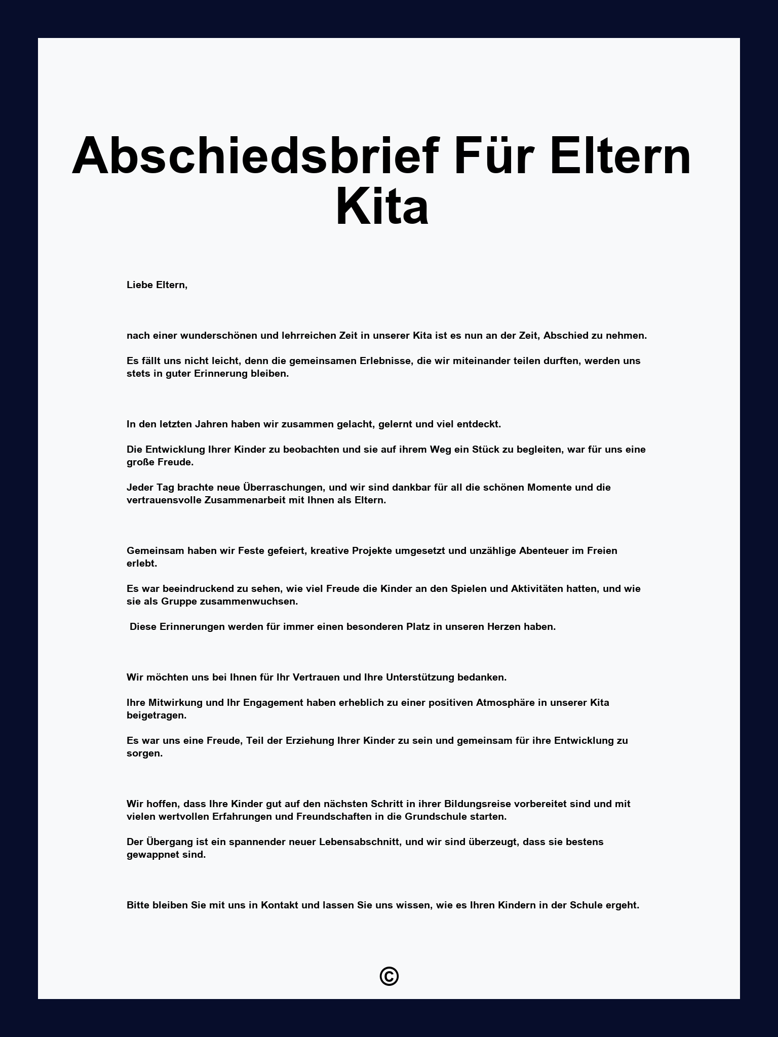 Abschiedsbrief Für Eltern Kita