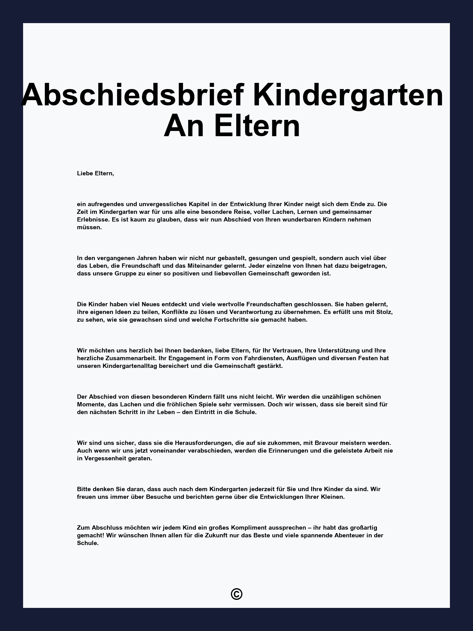 Abschiedsbrief Kindergarten An Eltern
