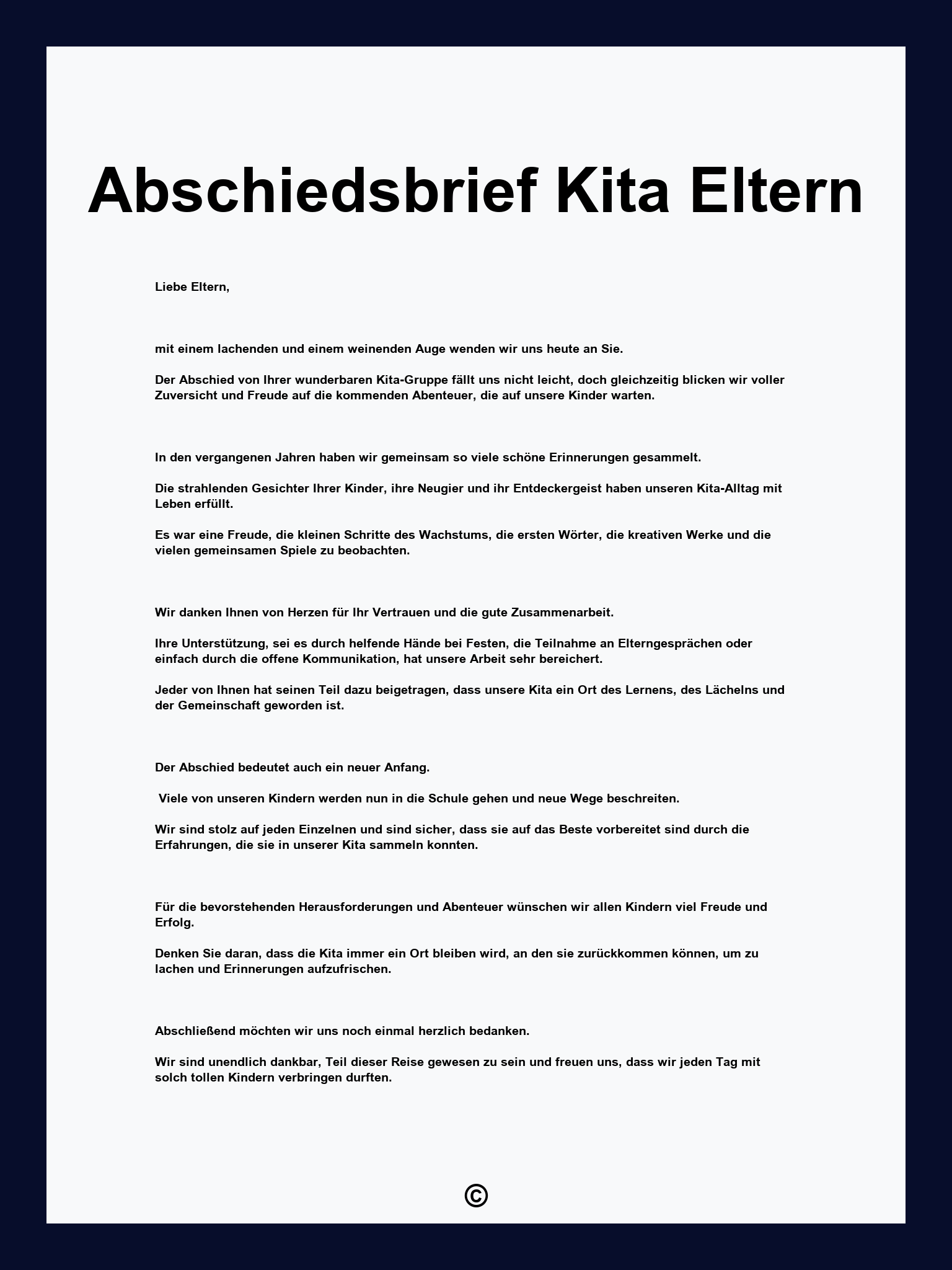 Abschiedsbrief Kita Eltern