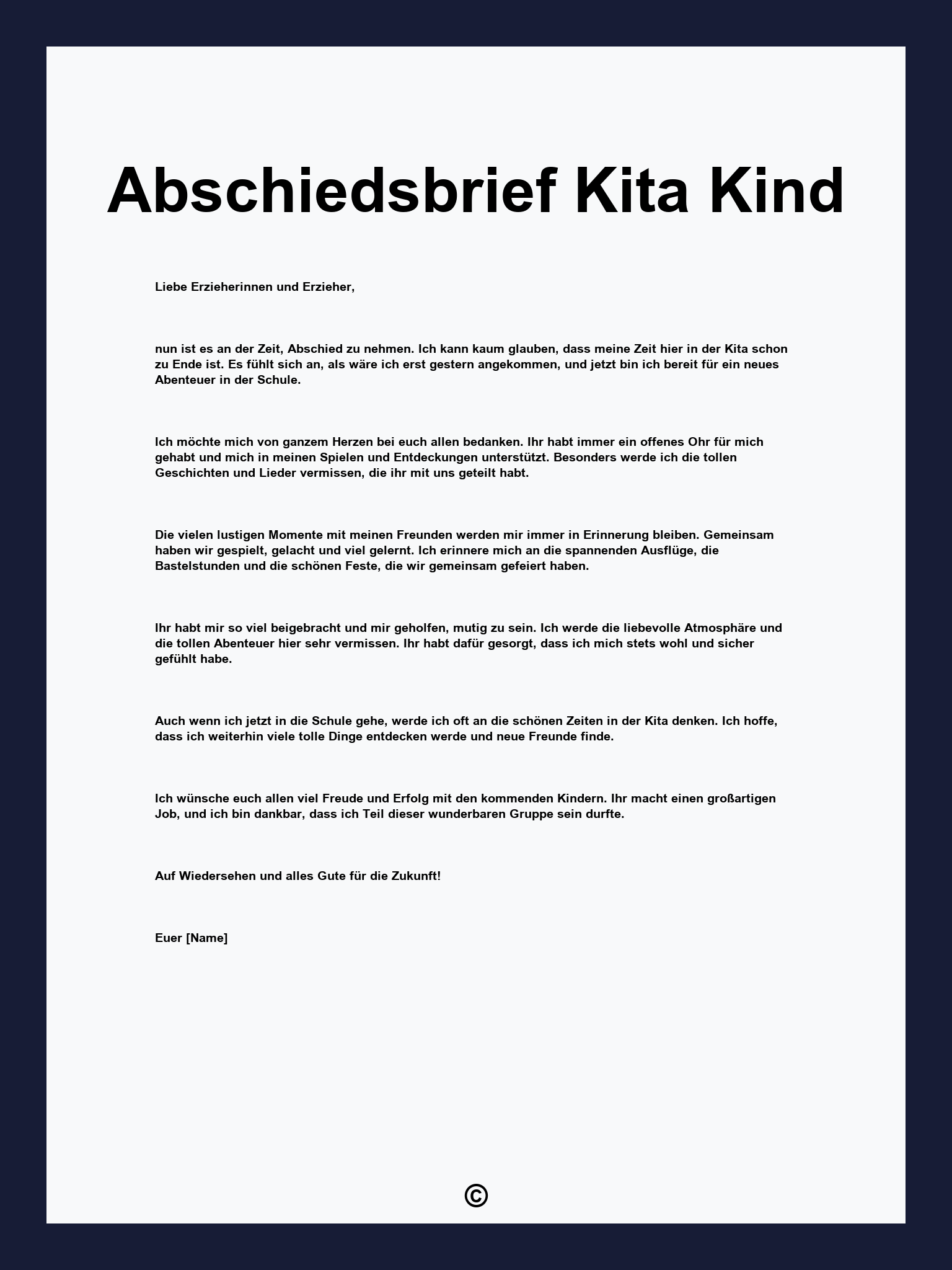 Abschiedsbrief Kita Kind