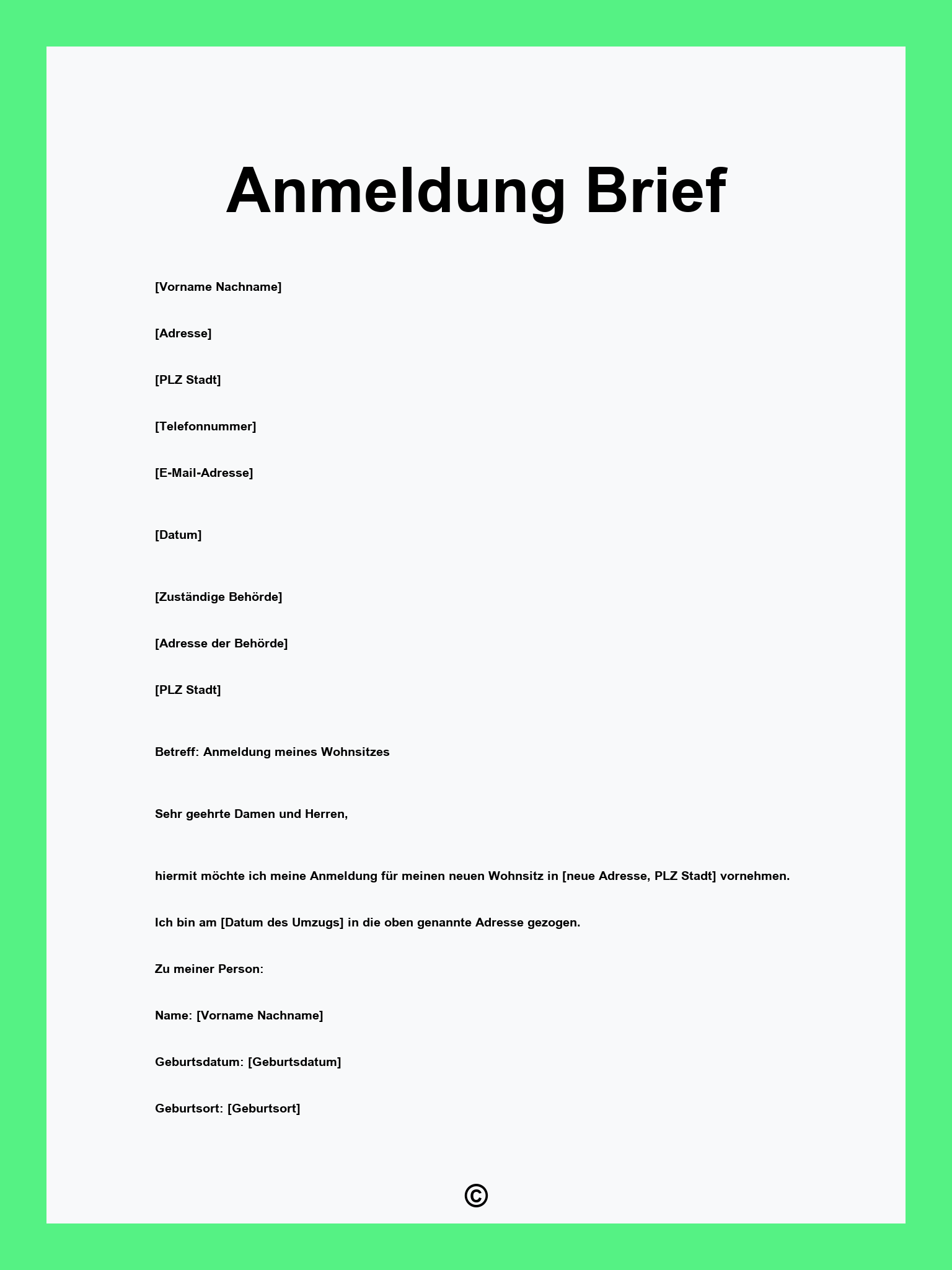 Anmeldung Brief