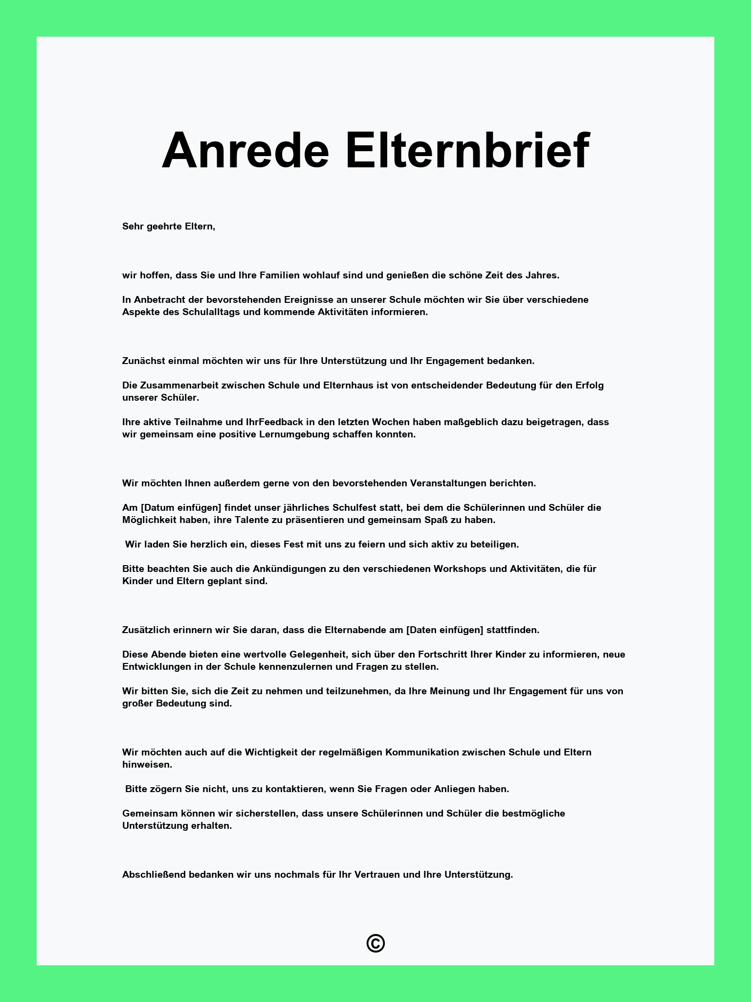 Anrede Elternbrief