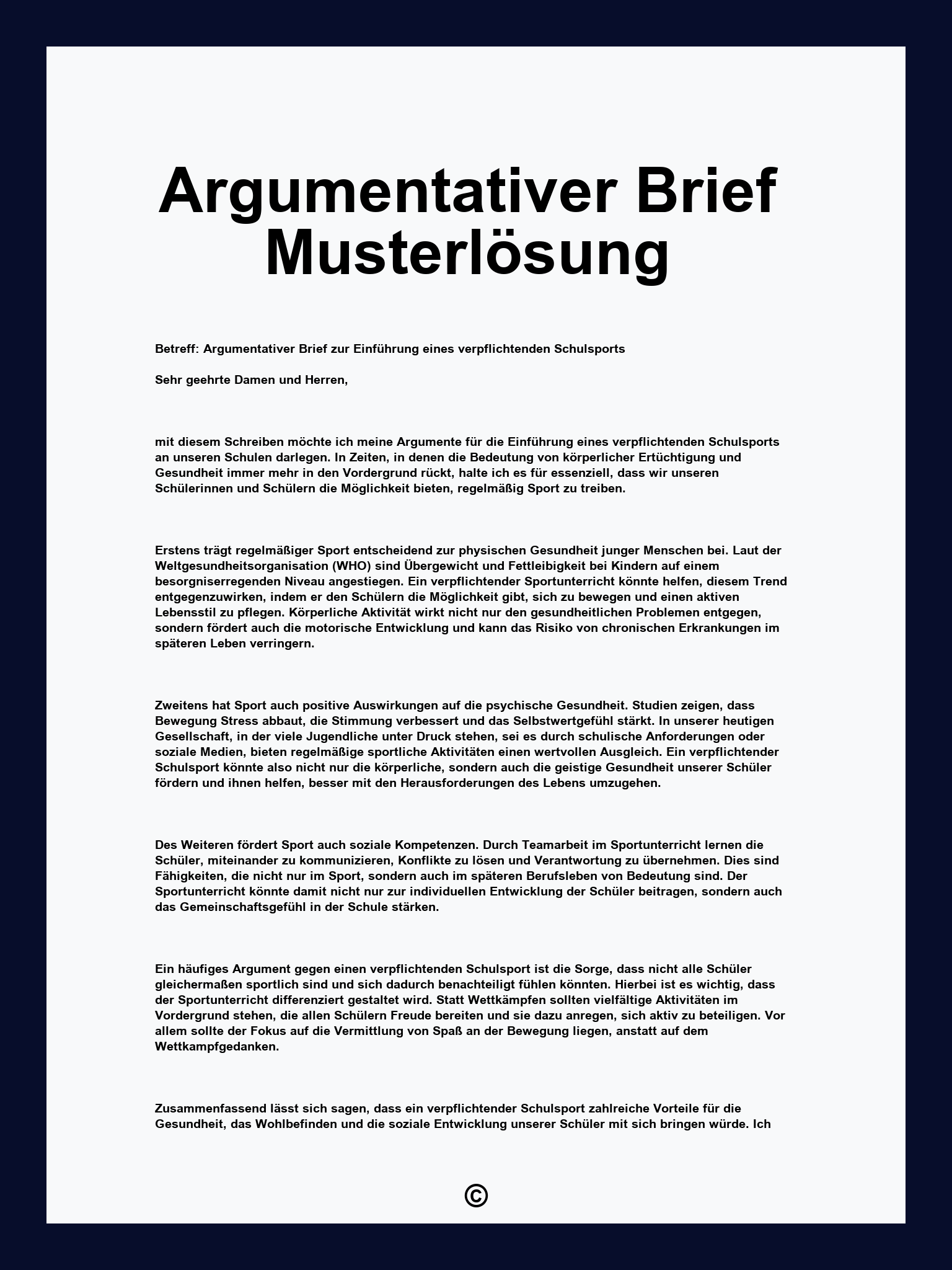 Argumentativer Brief Musterlösung