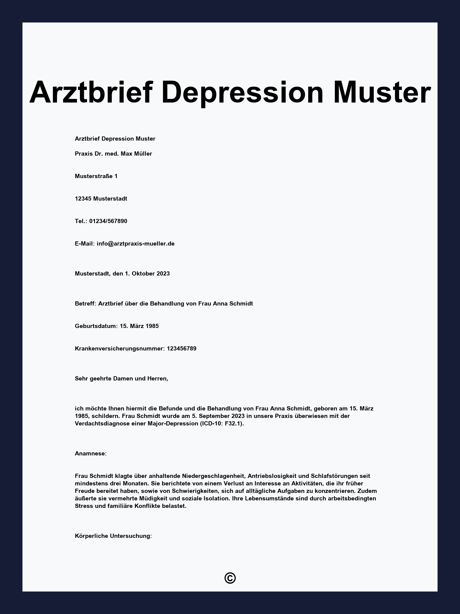 Arztbrief Depression Muster