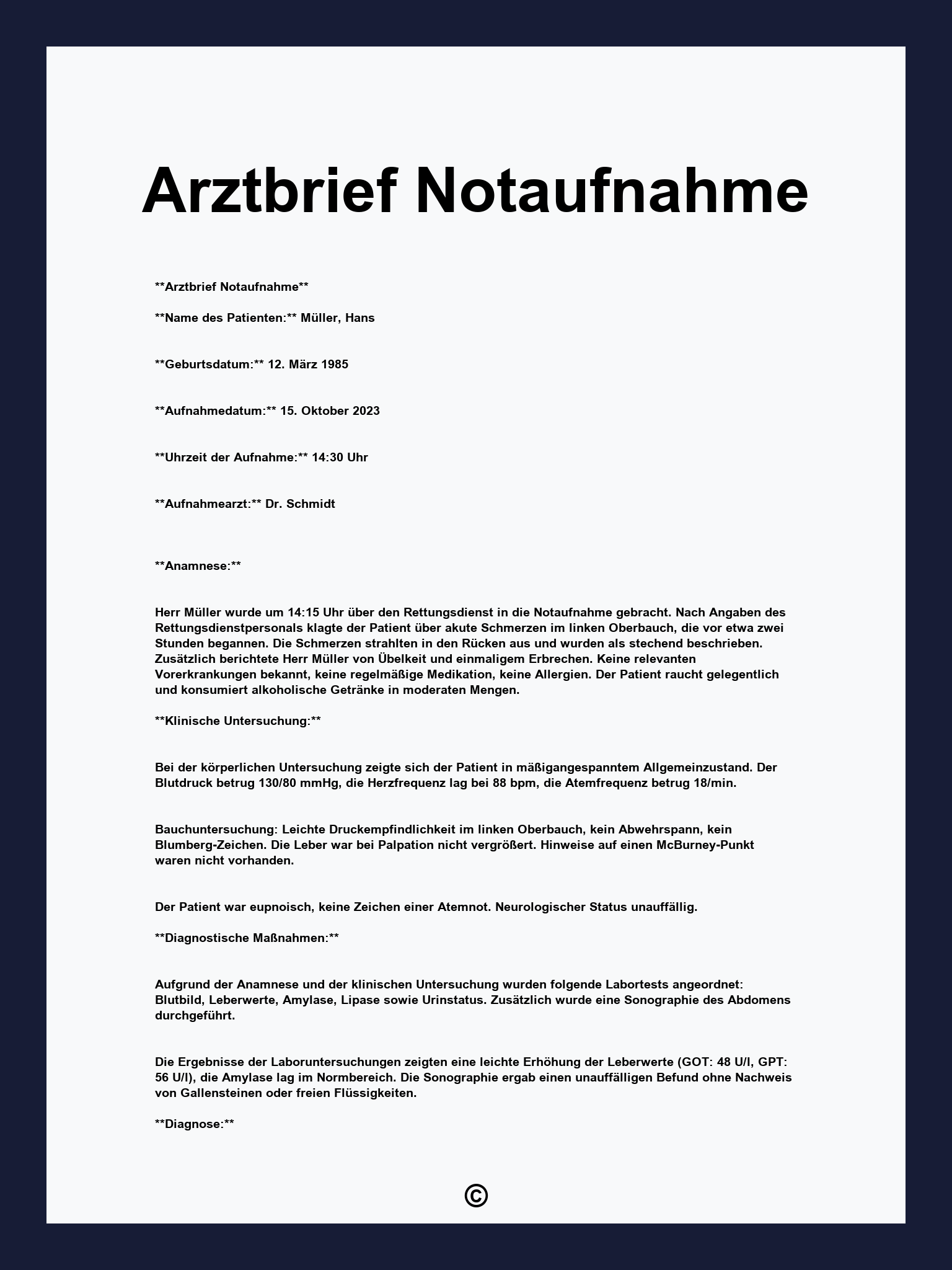Arztbrief Notaufnahme