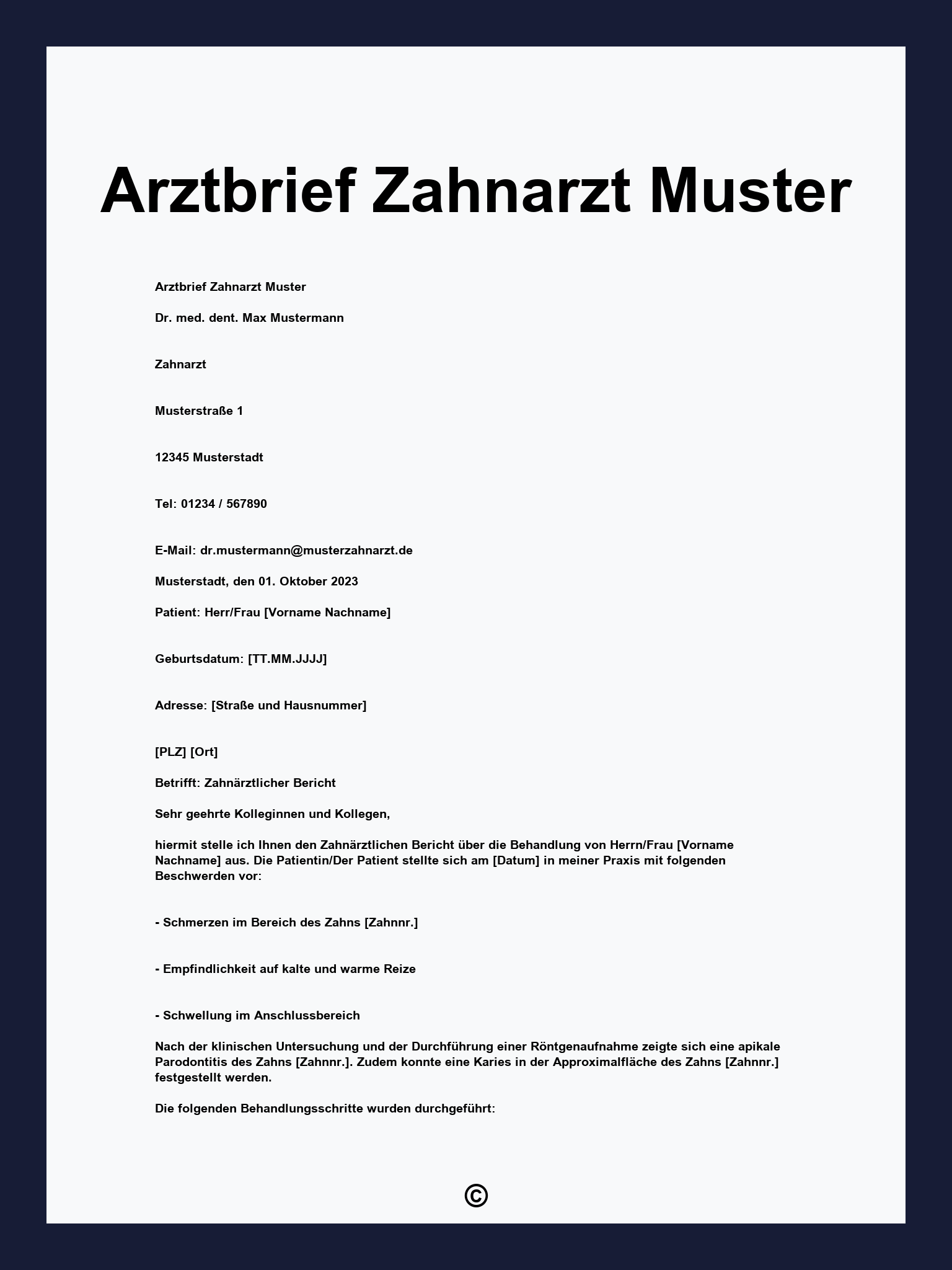 Arztbrief Zahnarzt Muster