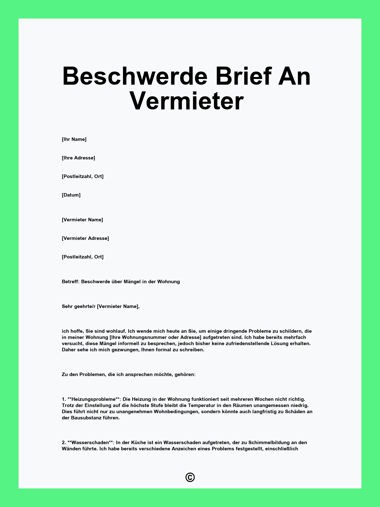 Beschwerde Brief An Vermieter