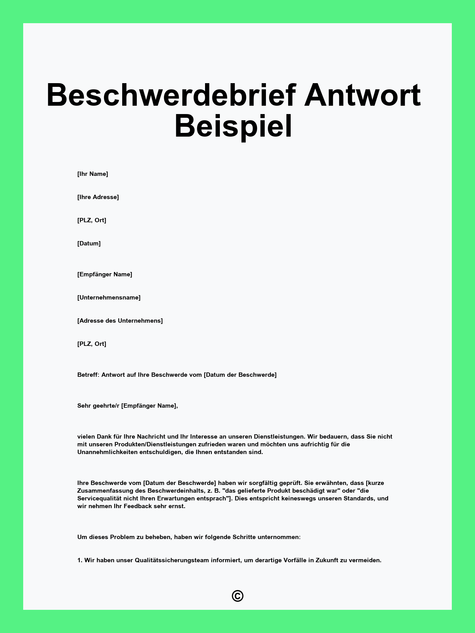 Beschwerdebrief Antwort Beispiel