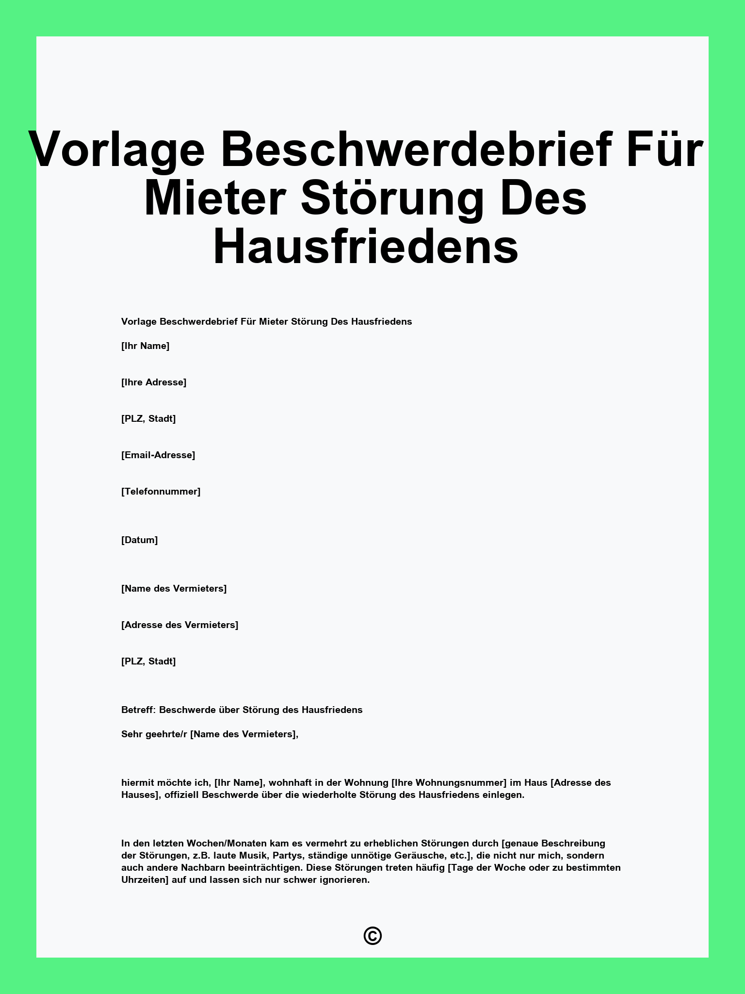 Vorlage Beschwerdebrief Für Mieter Störung Des Hausfriedens