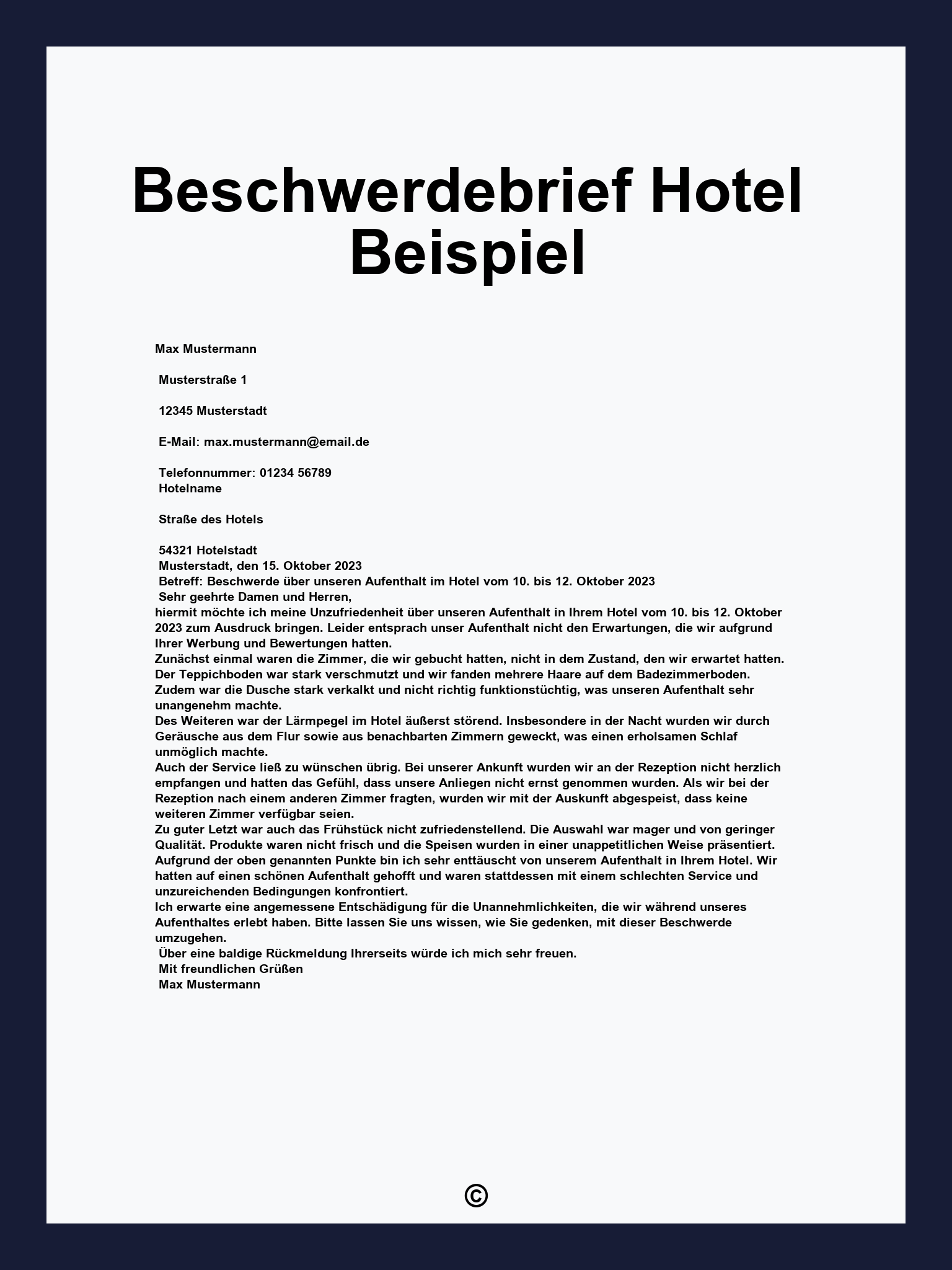 Beschwerdebrief Hotel Beispiel