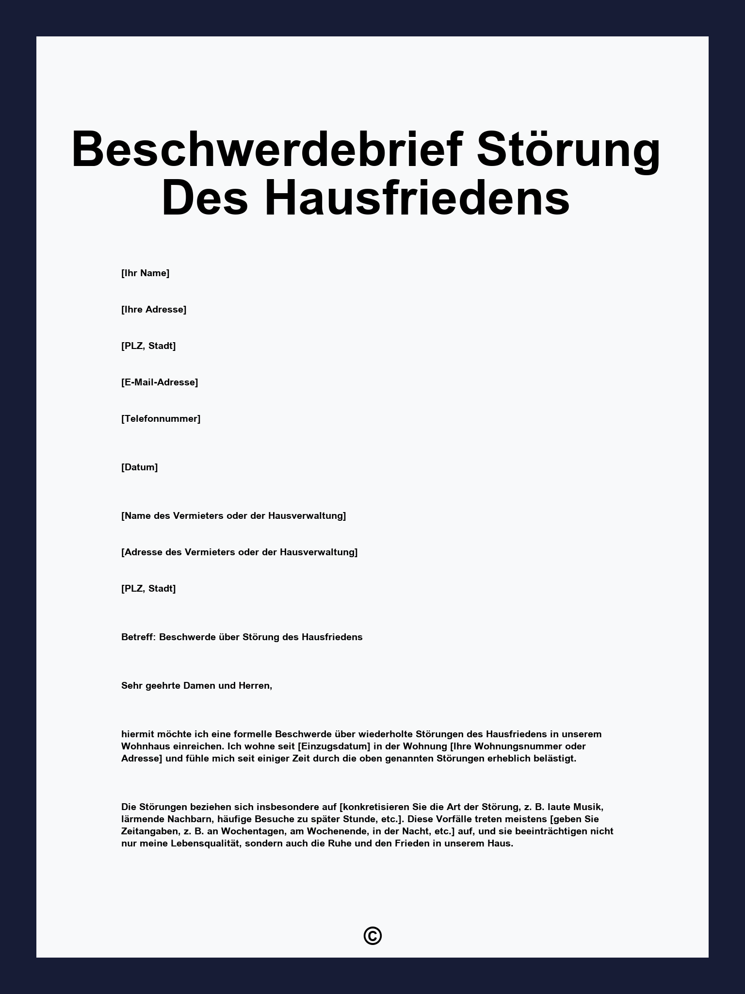 Beschwerdebrief Störung Des Hausfriedens
