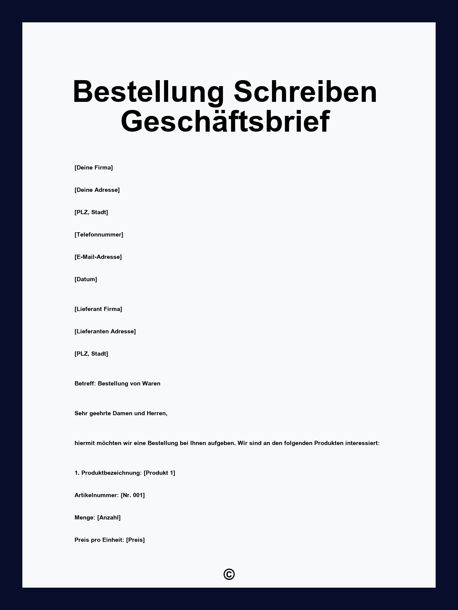 Bestellung Schreiben Geschäftsbrief