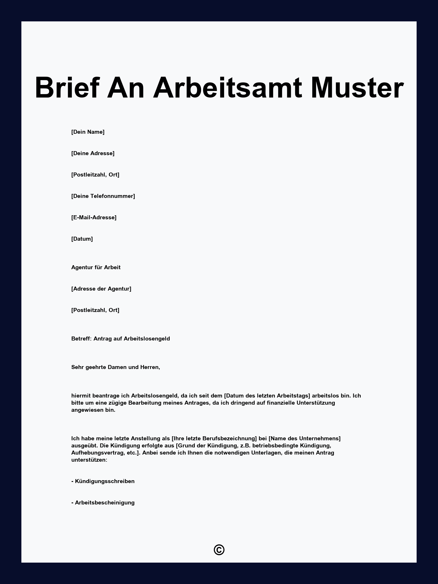 Brief An Arbeitsamt Muster