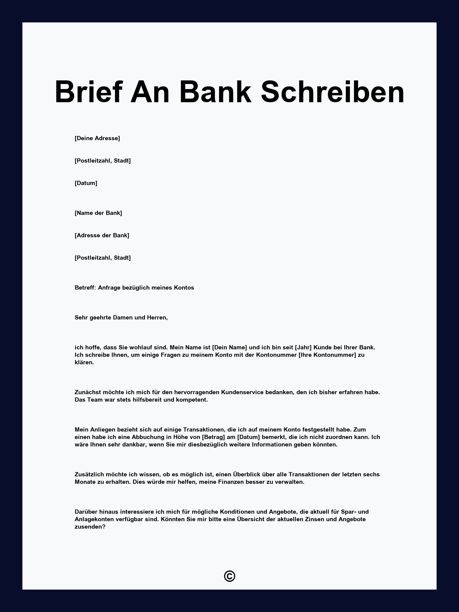 Brief An Bank Schreiben