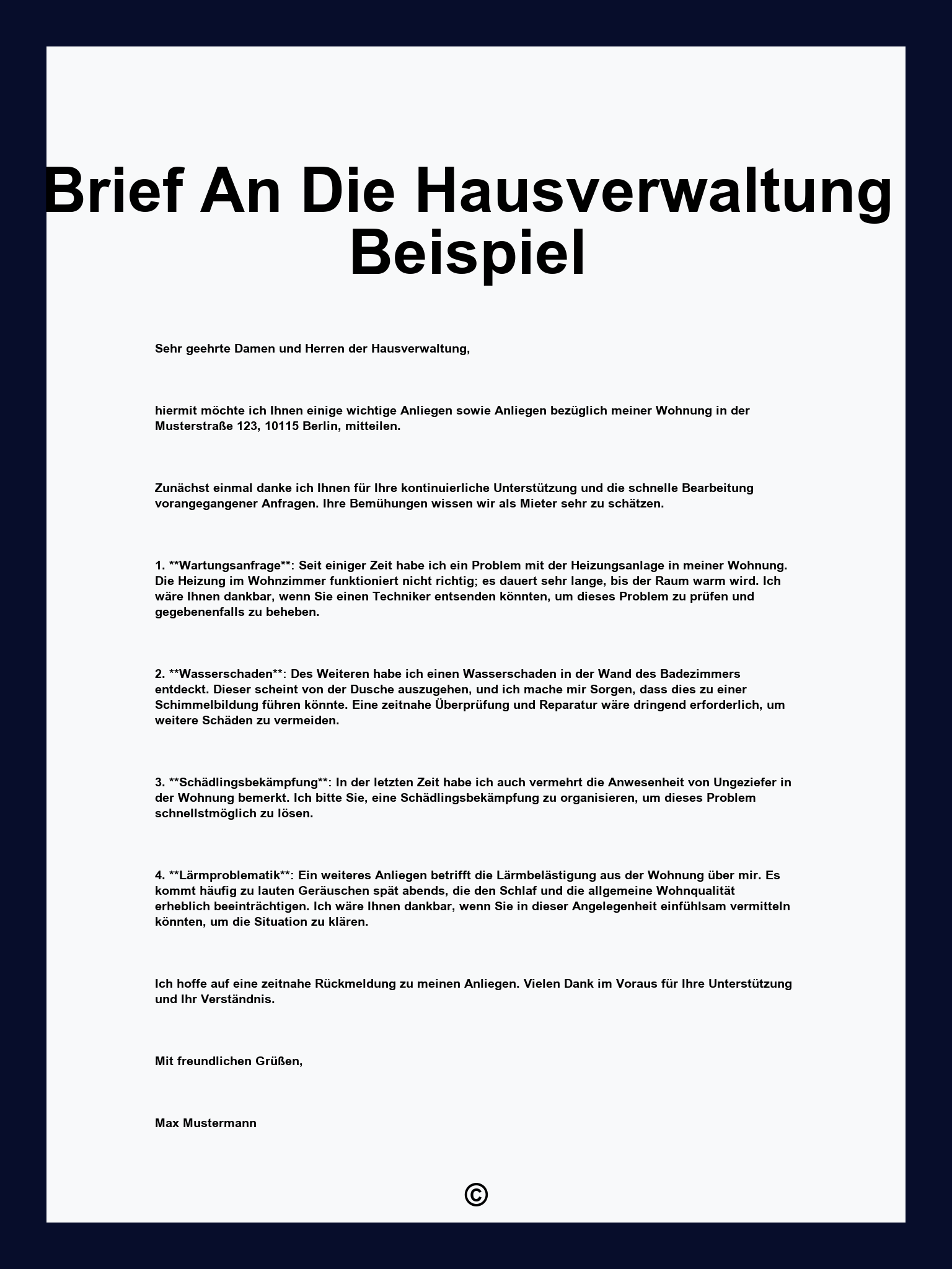 Brief An Die Hausverwaltung Beispiel