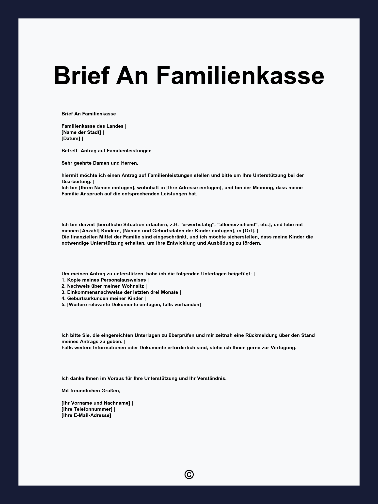Brief An Familienkasse