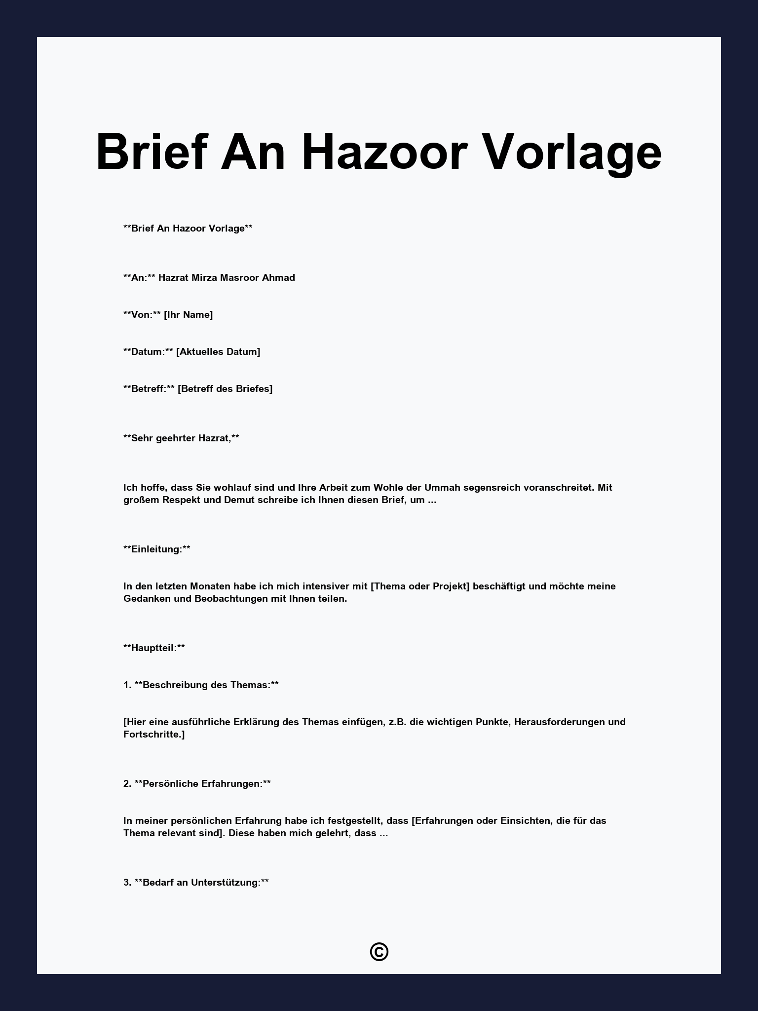 Brief An Hazoor Vorlage