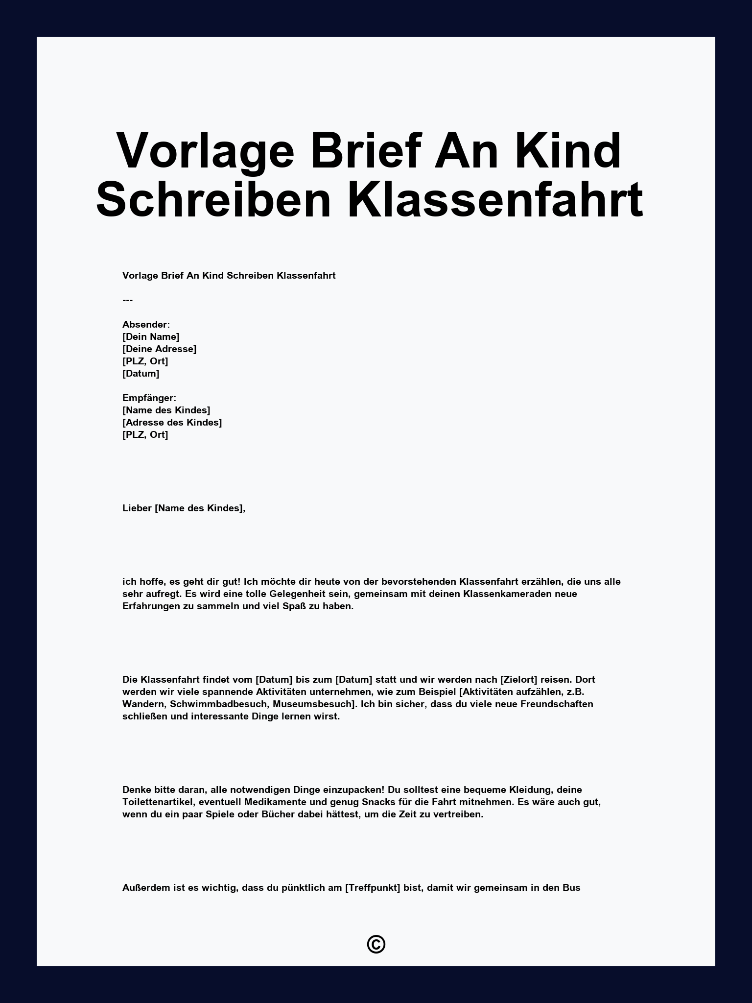 Vorlage Brief An Kind Schreiben Klassenfahrt