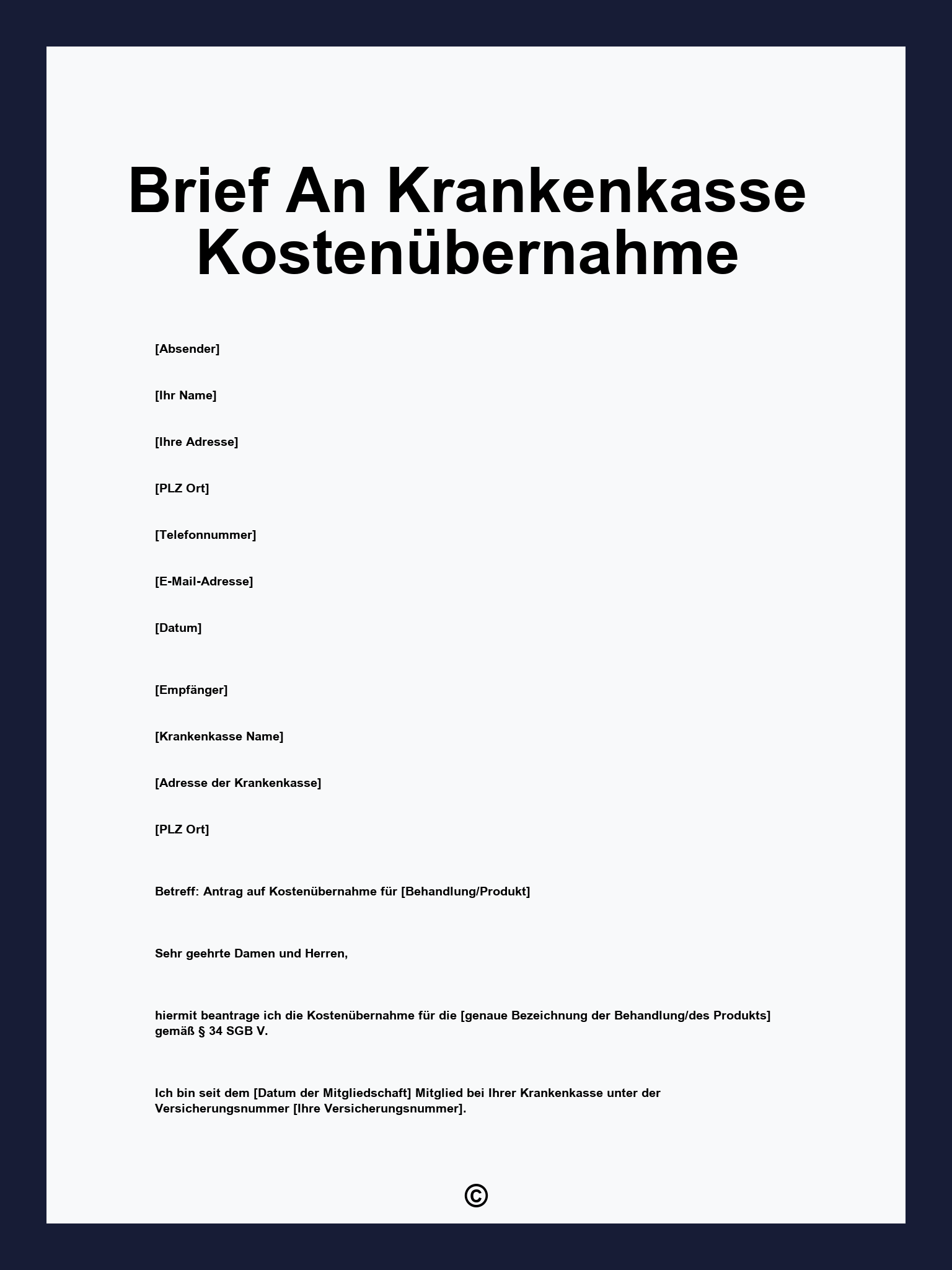 Brief An Krankenkasse Kostenübernahme