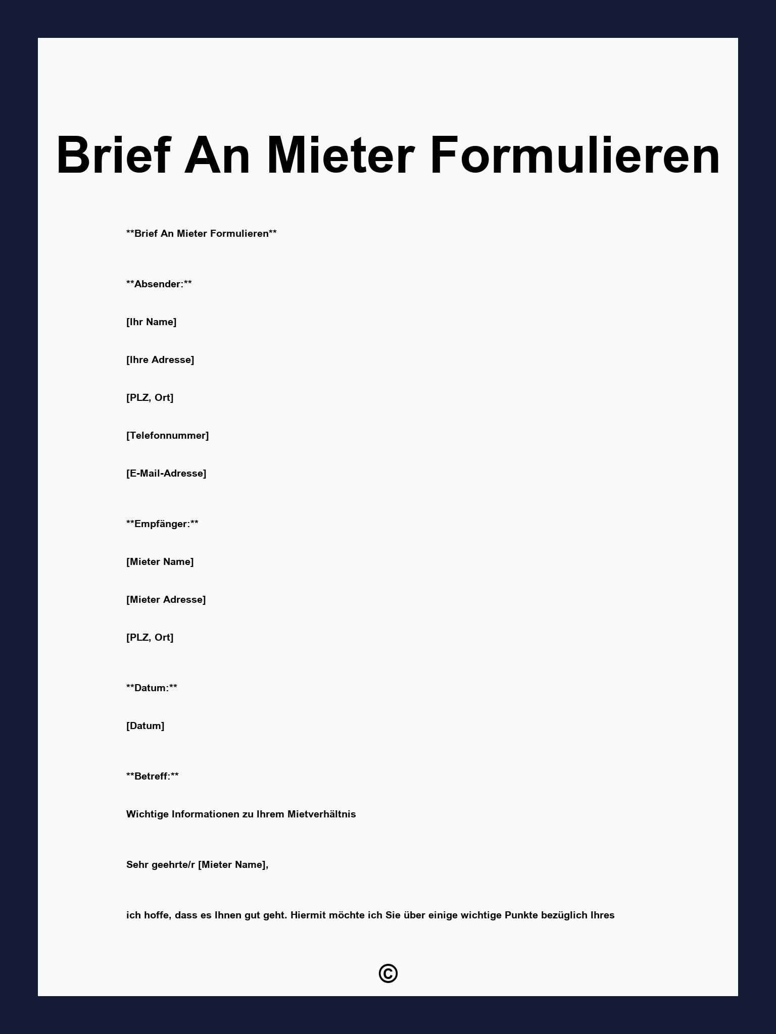 Brief An Mieter Formulieren