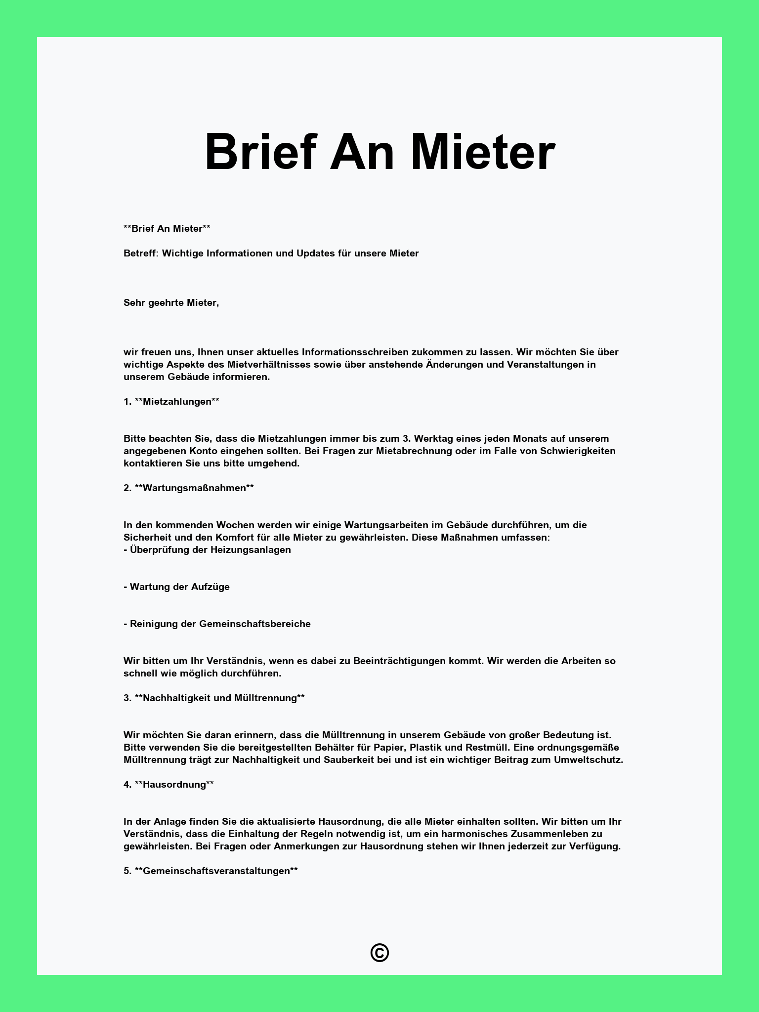 Brief An Mieter