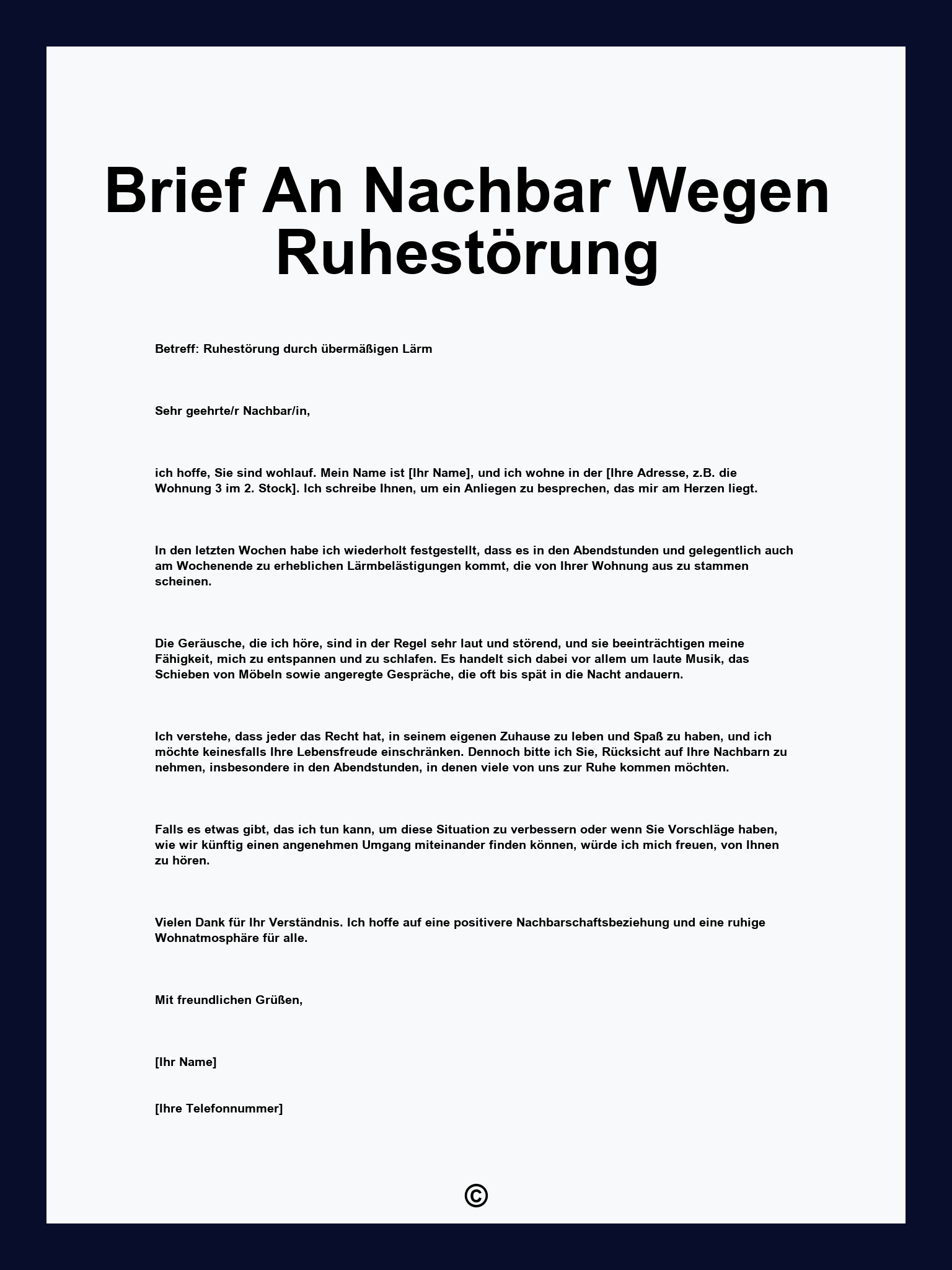 Brief An Nachbar Wegen Ruhestörung