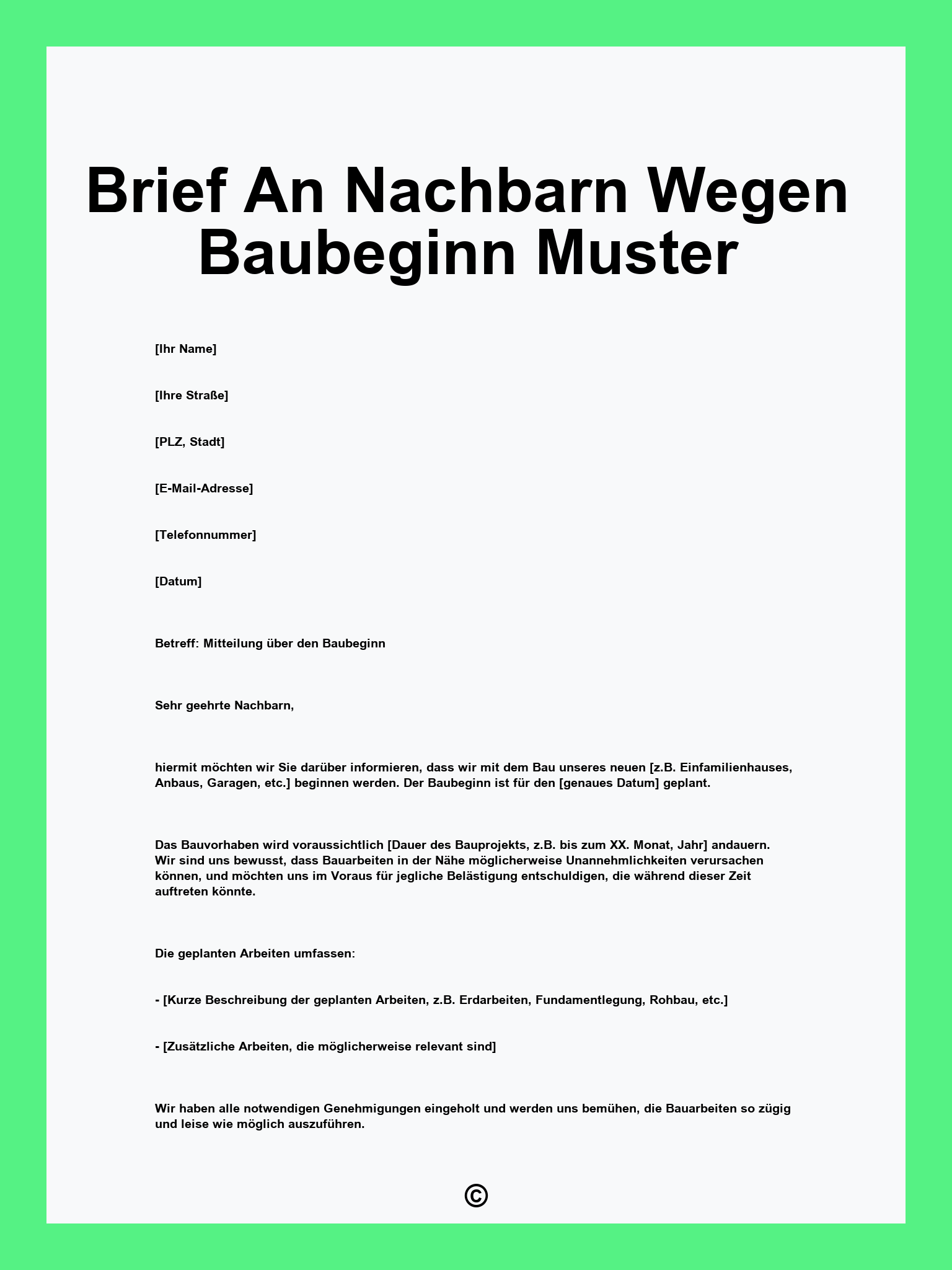 Brief An Nachbarn Wegen Baubeginn Muster