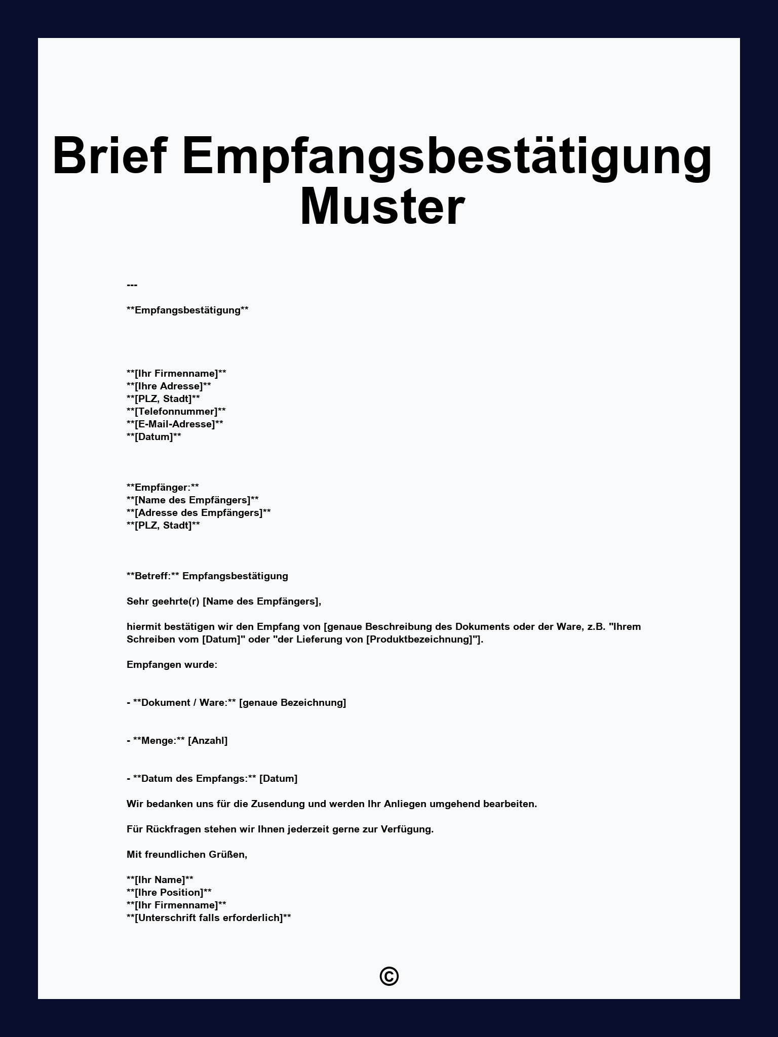 Brief Empfangsbestätigung Muster