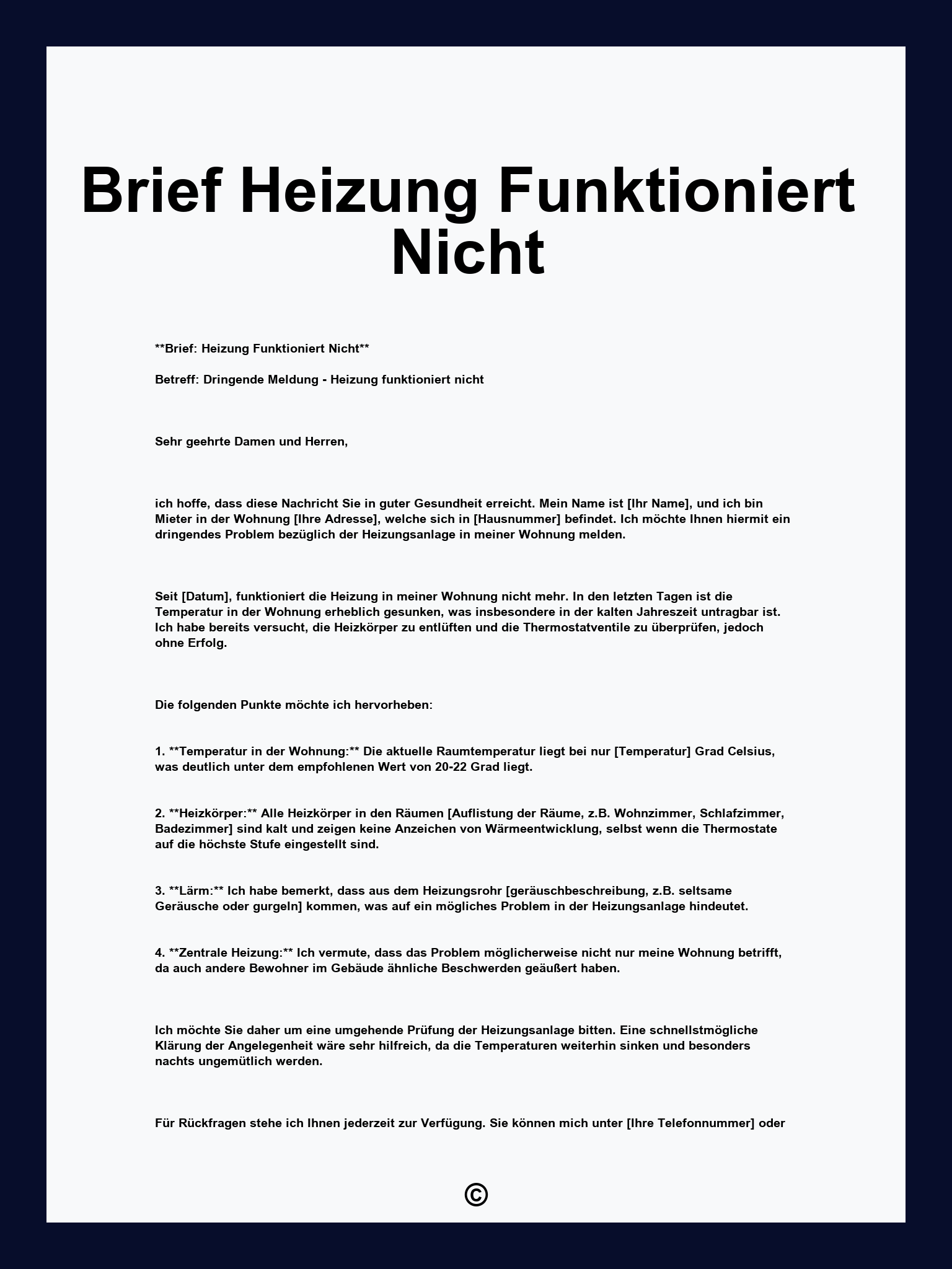Brief Heizung Funktioniert Nicht