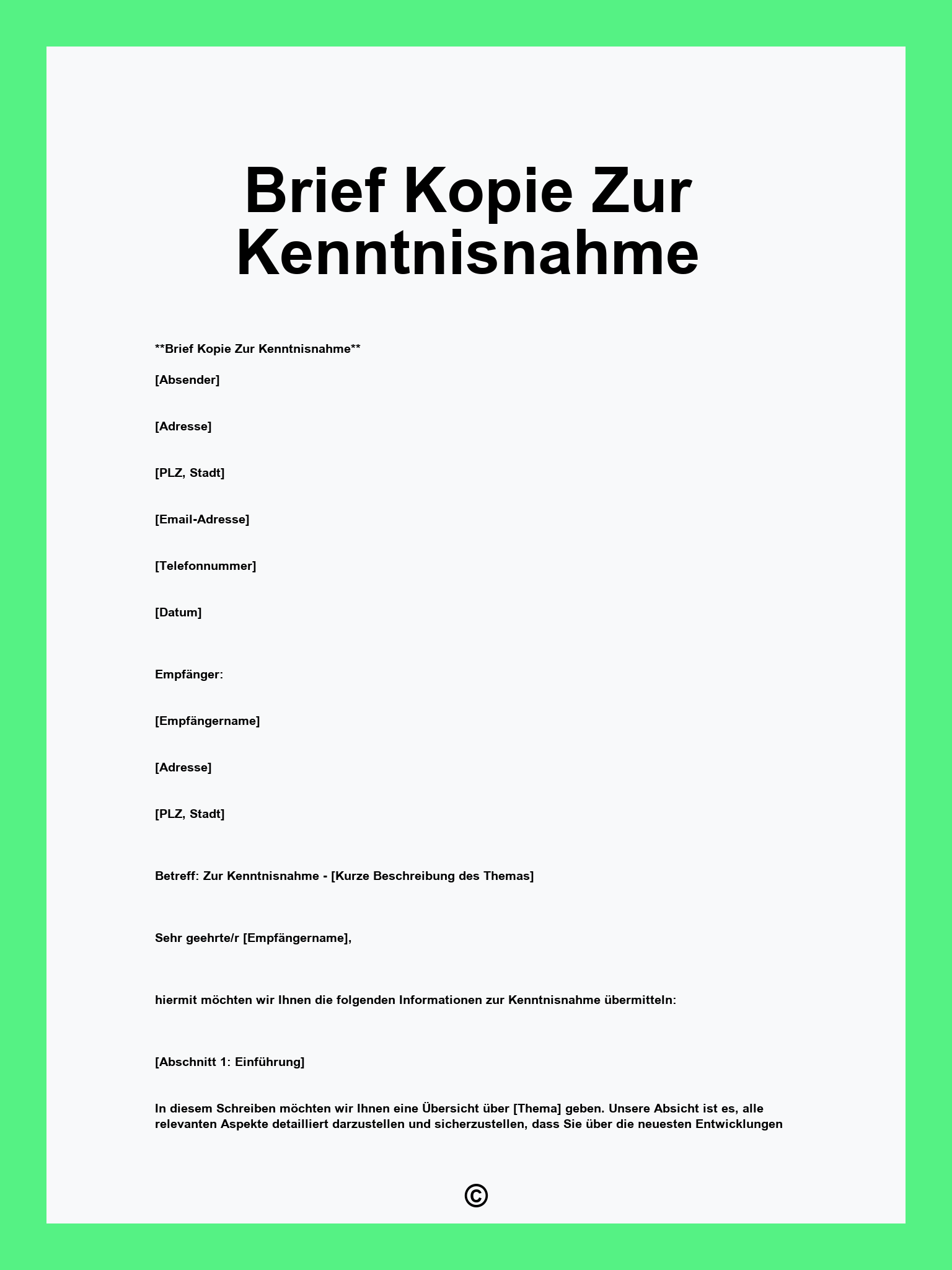Brief Kopie Zur Kenntnisnahme