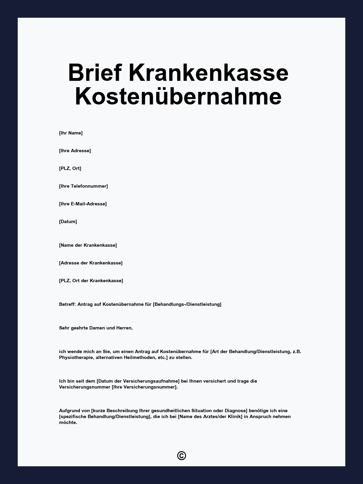 Brief Krankenkasse Kostenübernahme