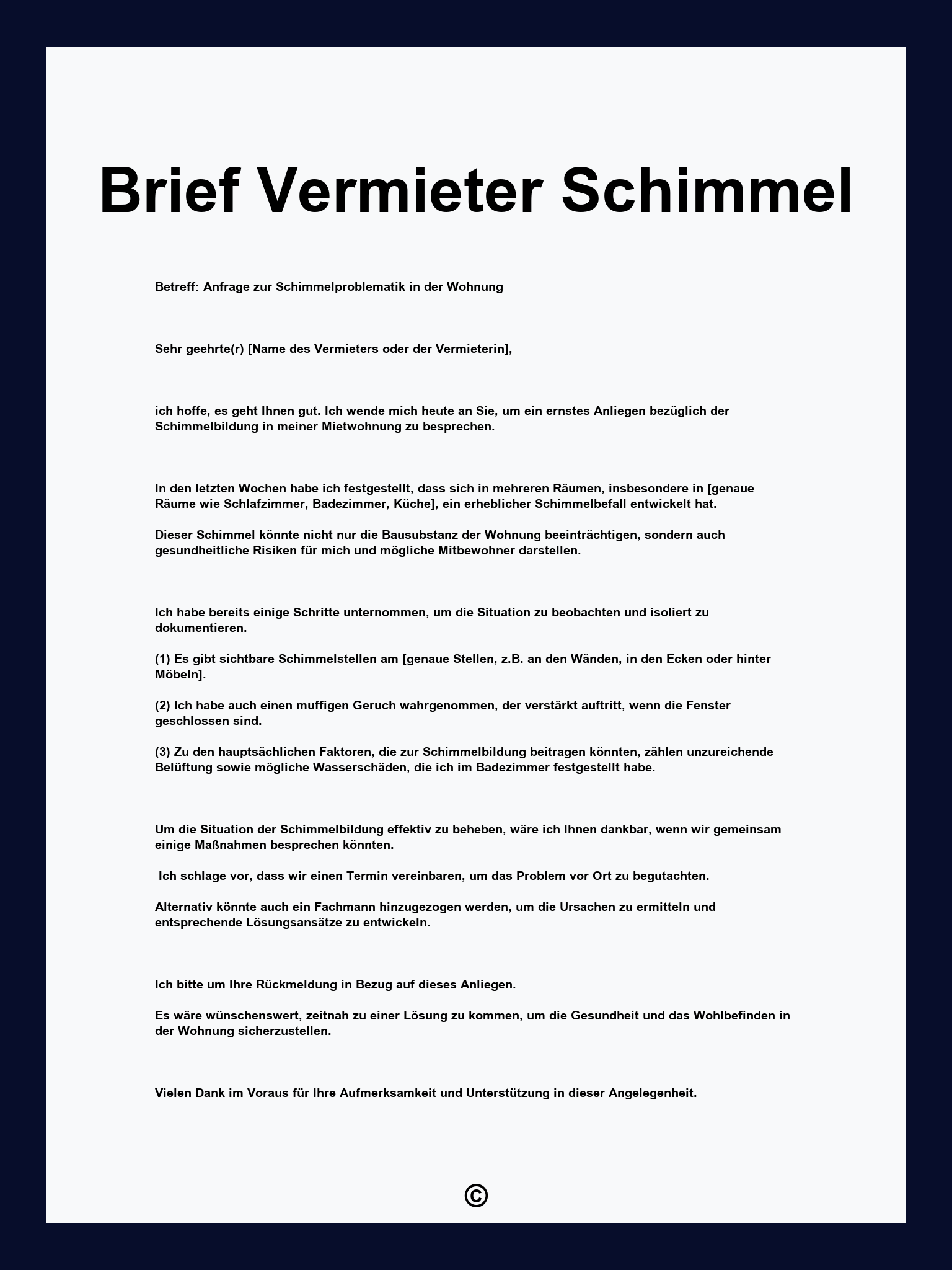 Brief Vermieter Schimmel