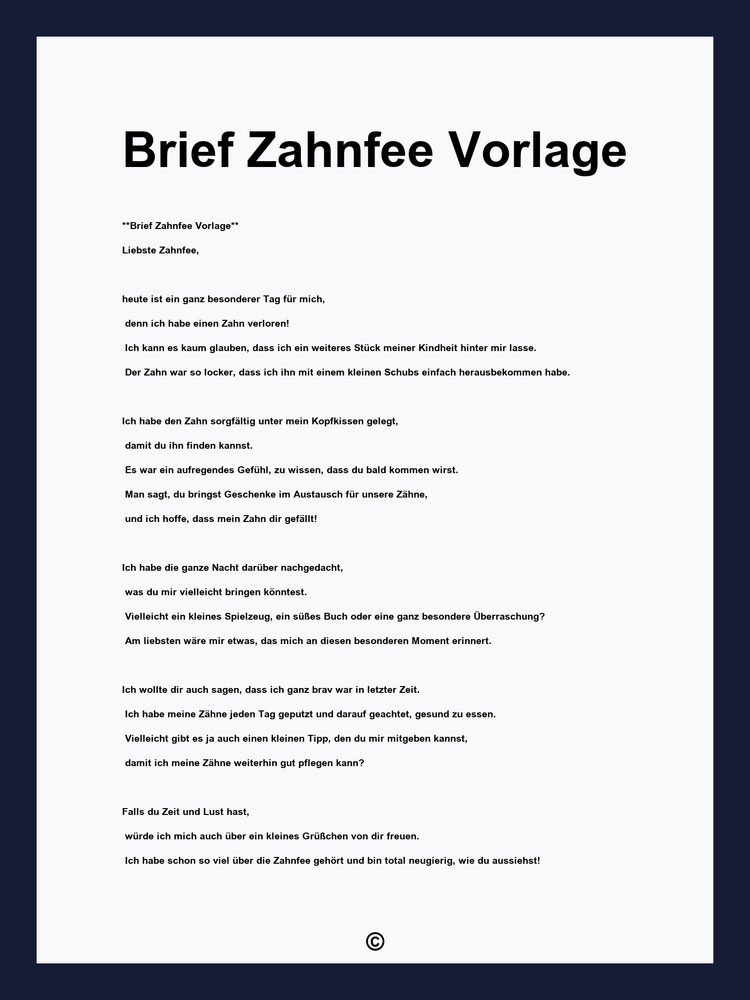 Brief Zahnfee Vorlage