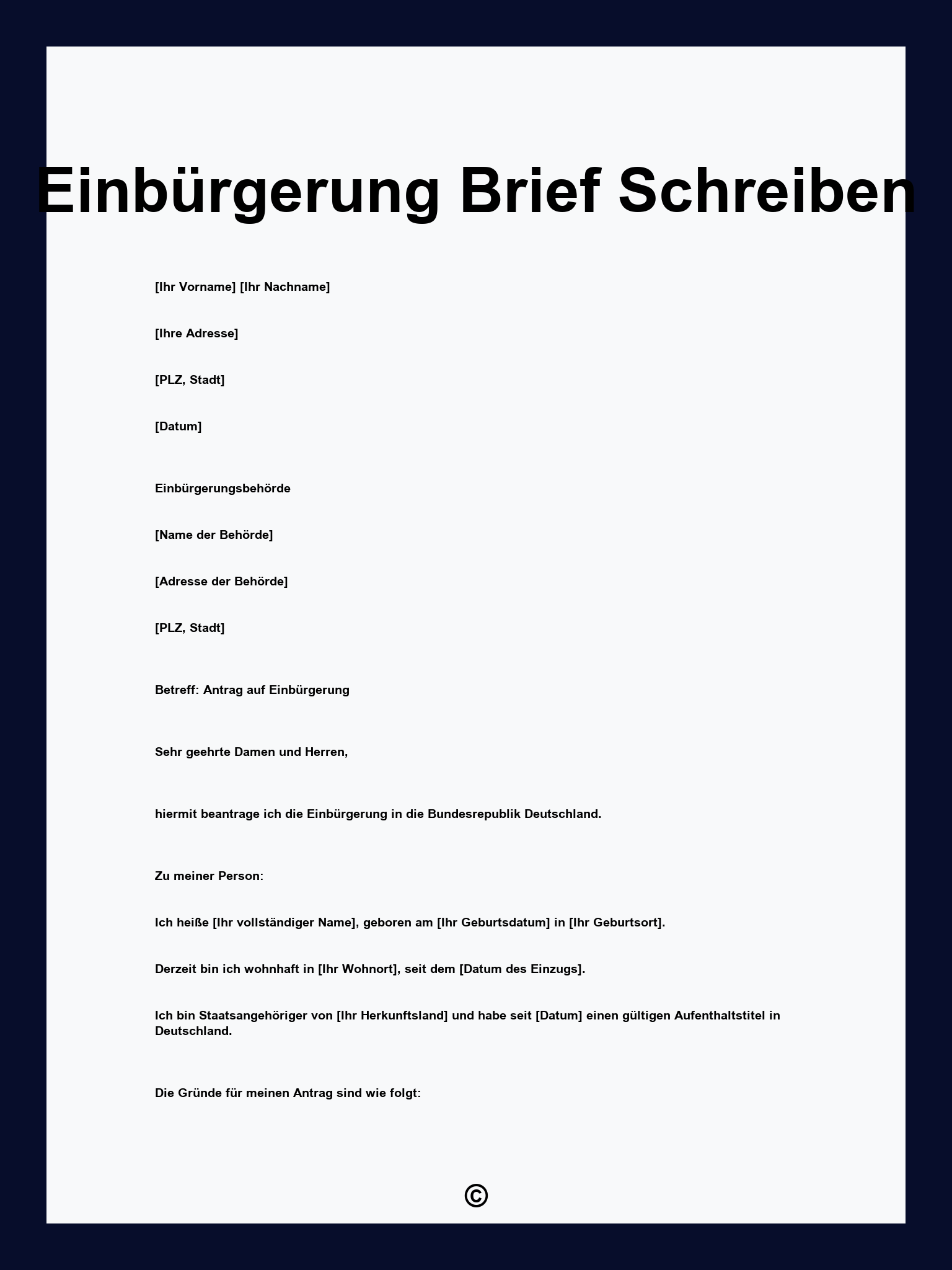 Einbürgerung Brief Schreiben