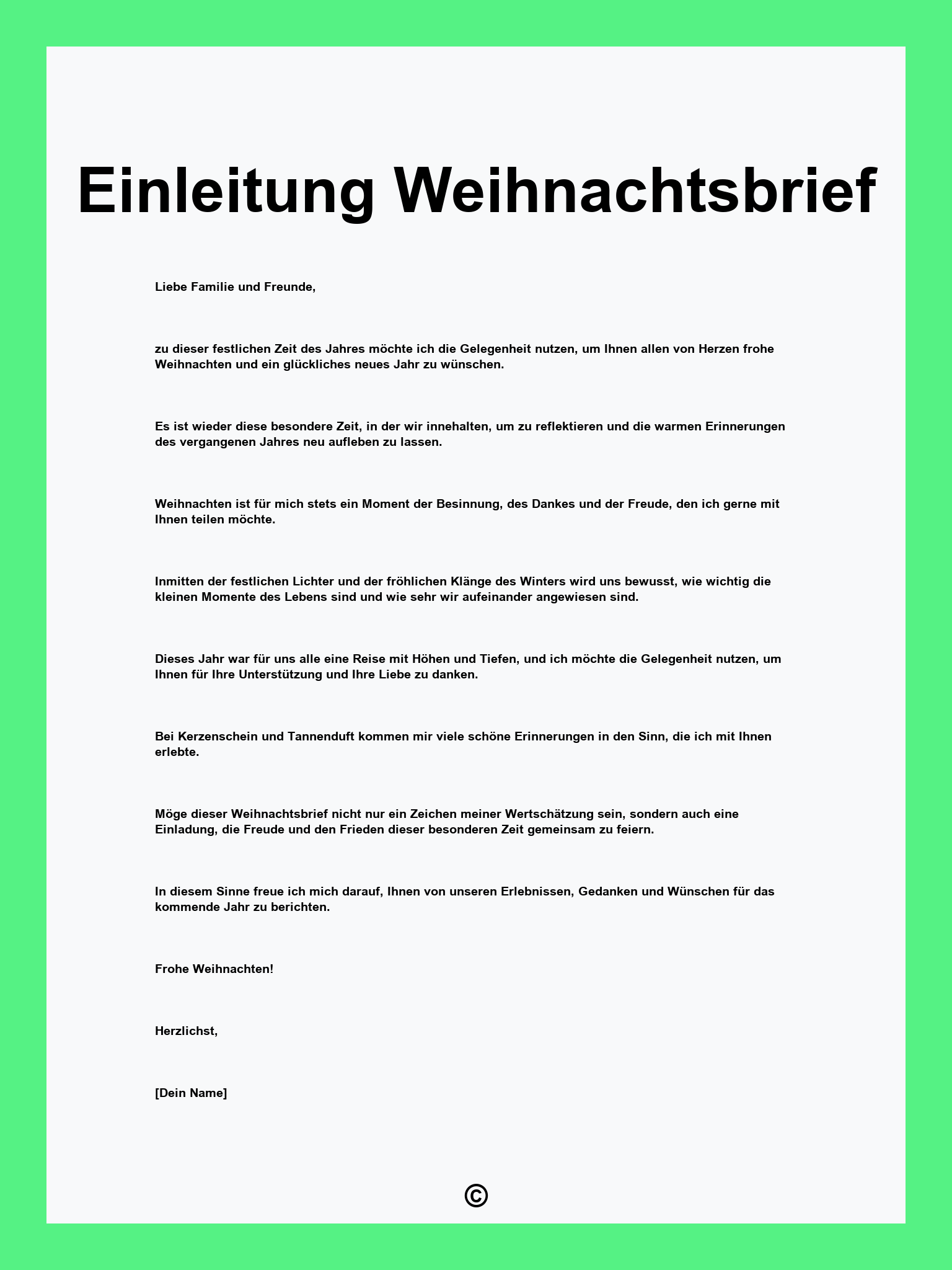 Einleitung Weihnachtsbrief