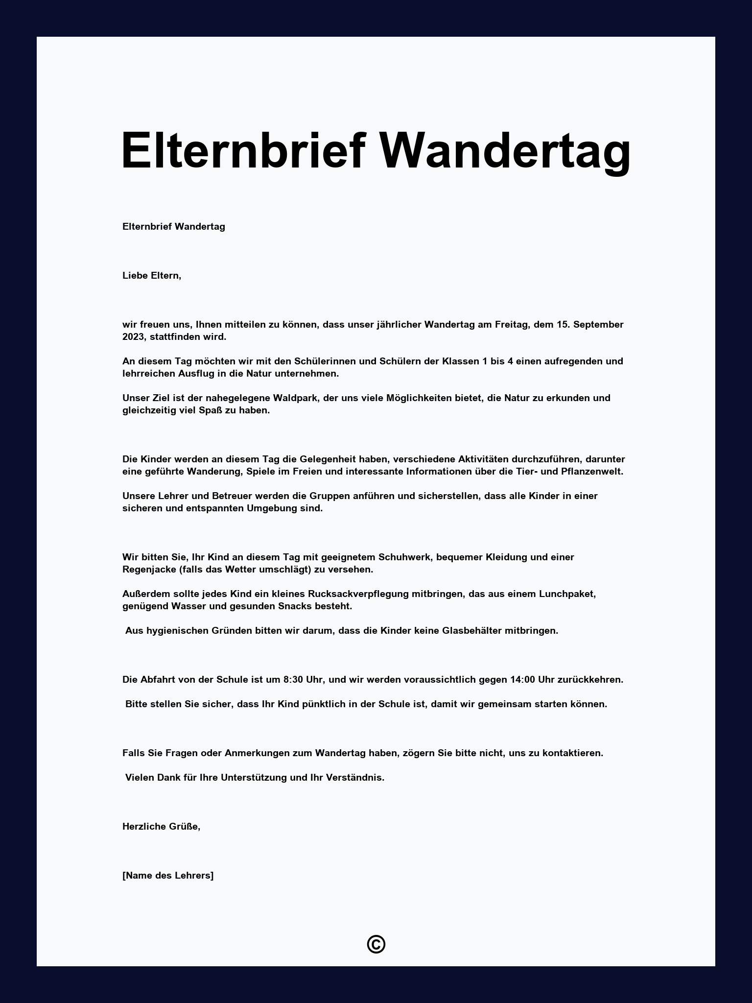 Elternbrief Wandertag