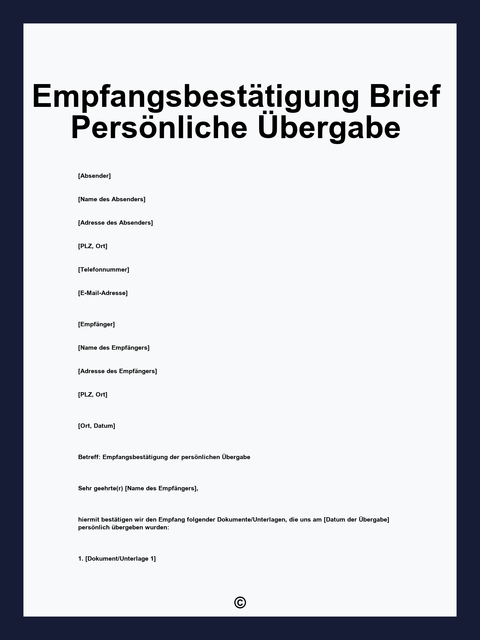 Empfangsbestätigung Brief Persönliche Übergabe