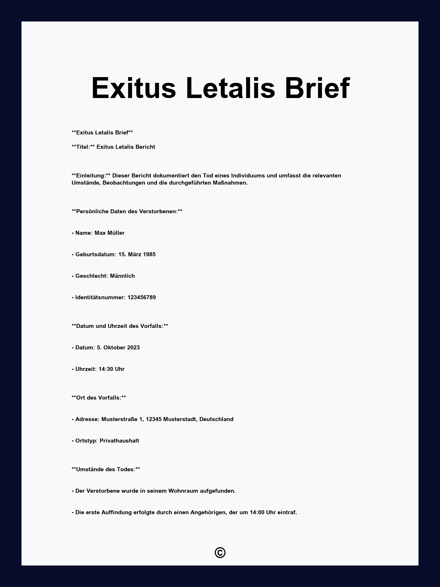 Exitus Letalis Brief