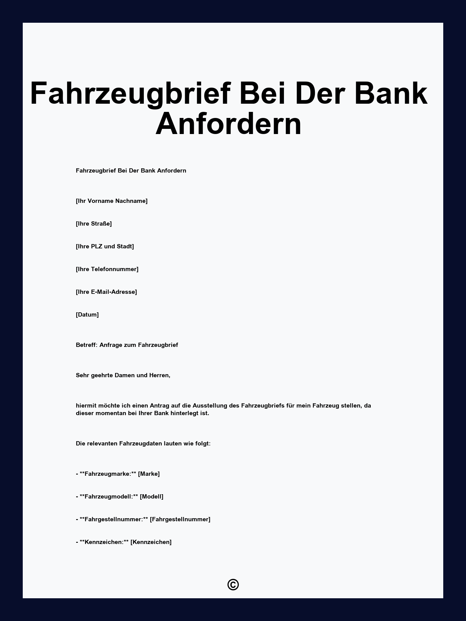 Fahrzeugbrief Bei Der Bank Anfordern