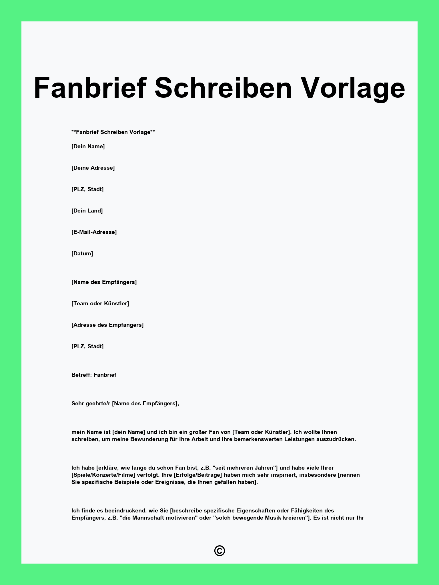 Fanbrief Schreiben Vorlage