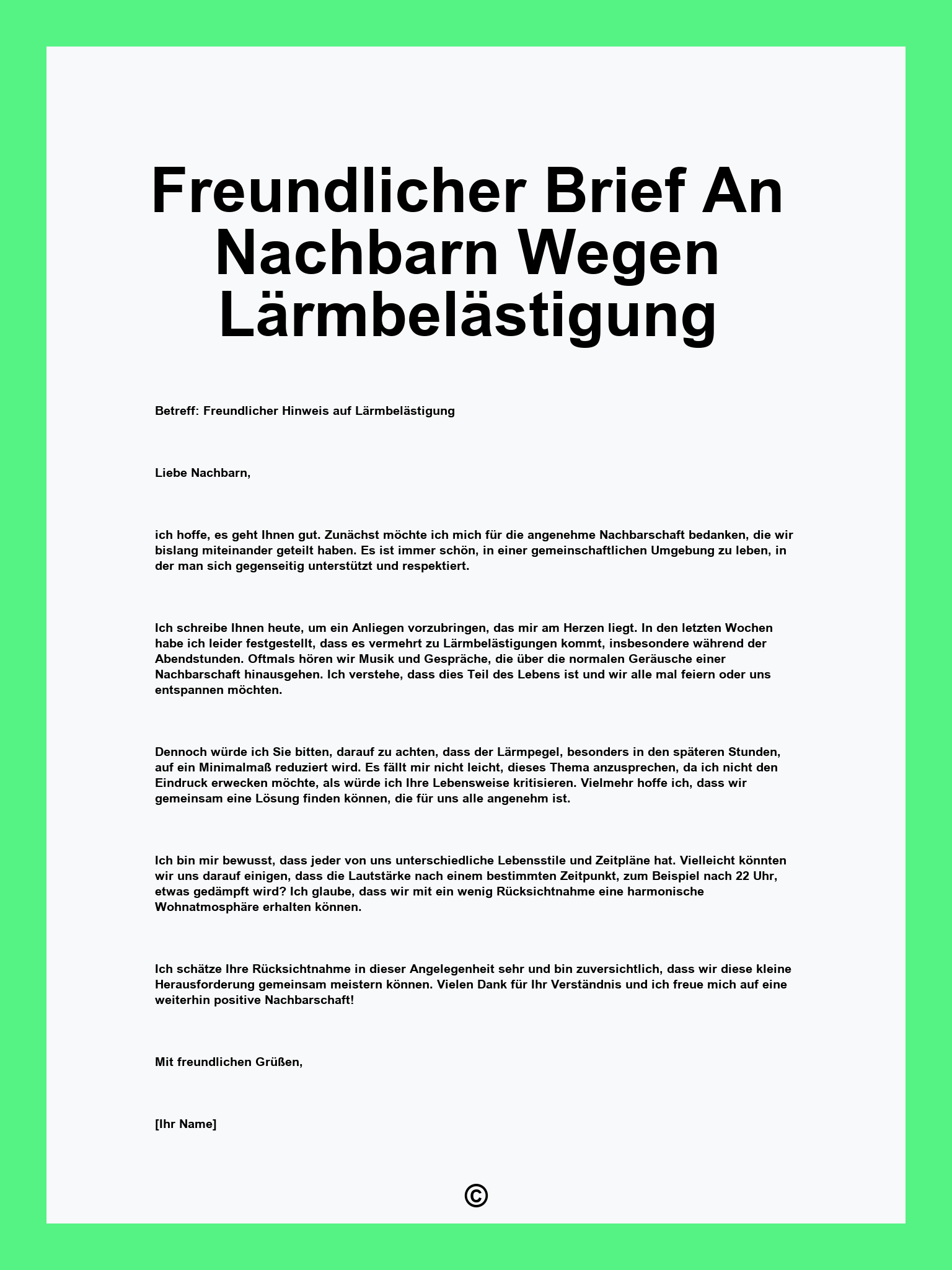 Freundlicher Brief An Nachbarn Wegen Lärmbelästigung