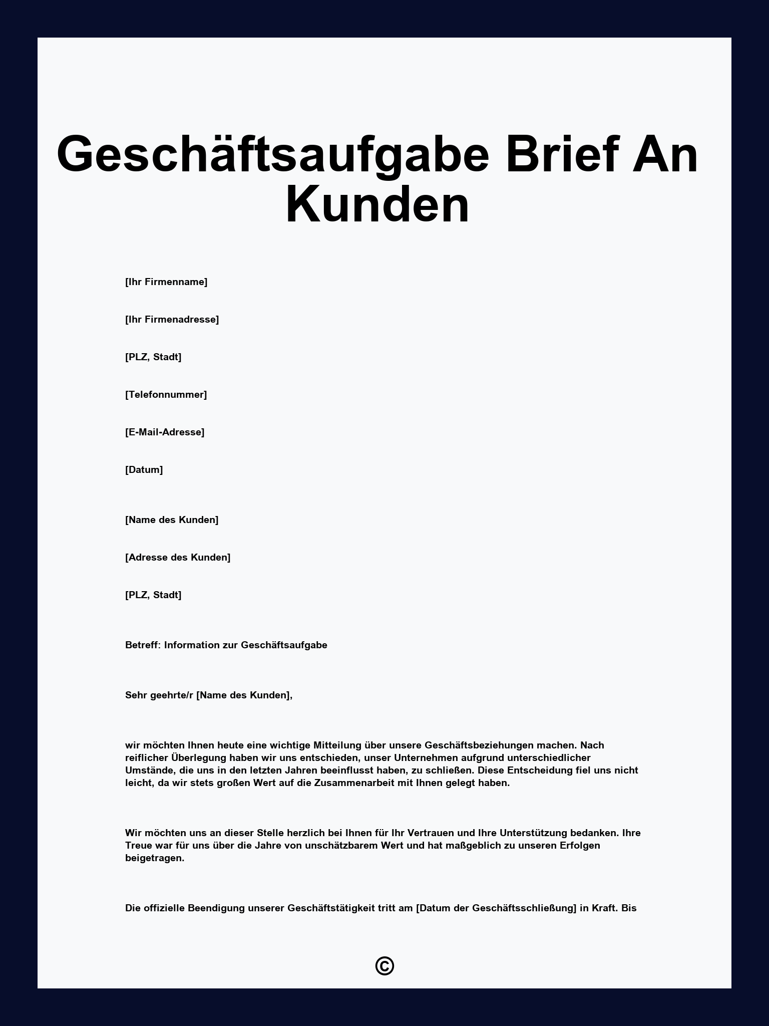Geschäftsaufgabe Brief An Kunden