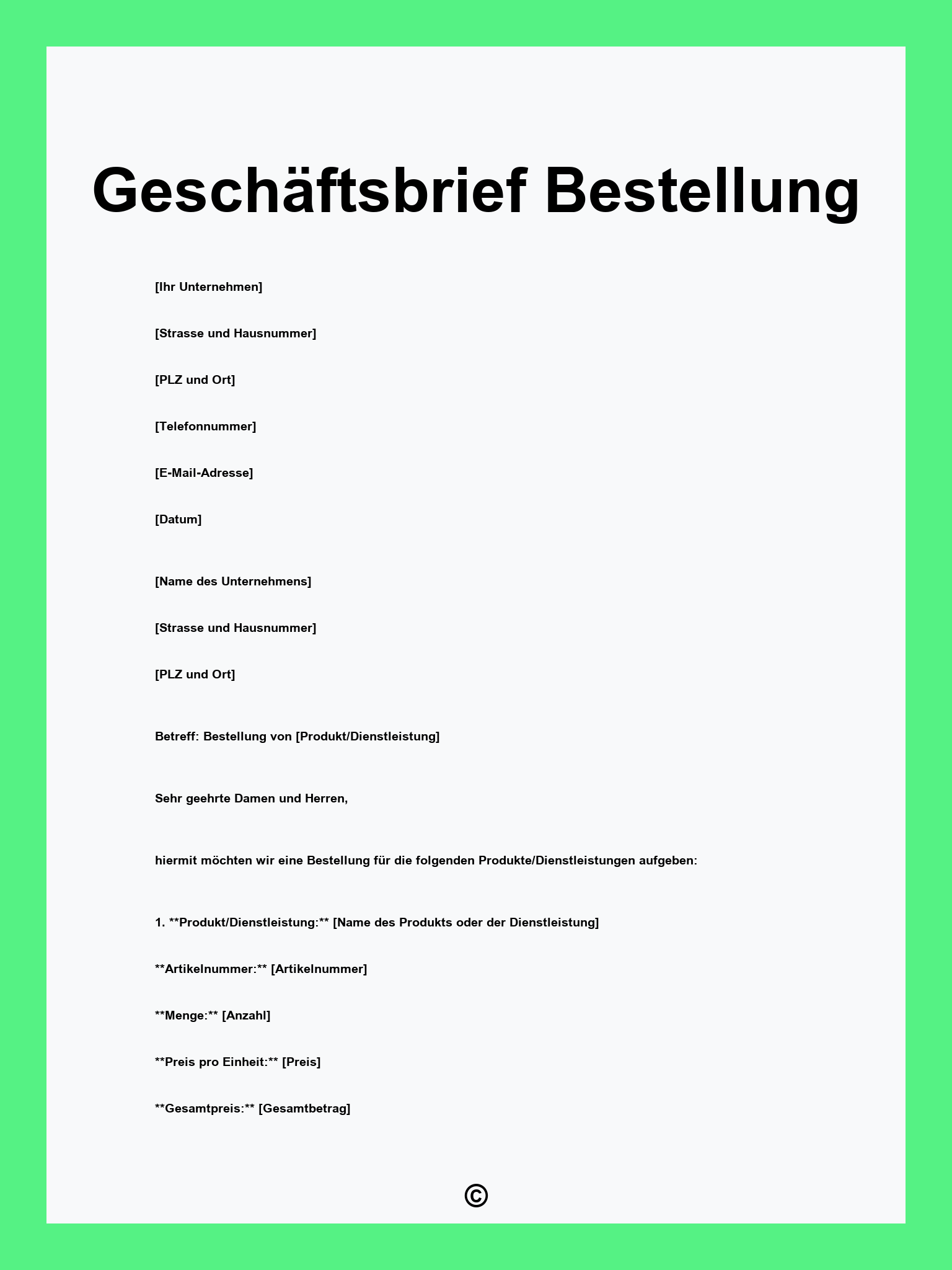 Geschäftsbrief Bestellung