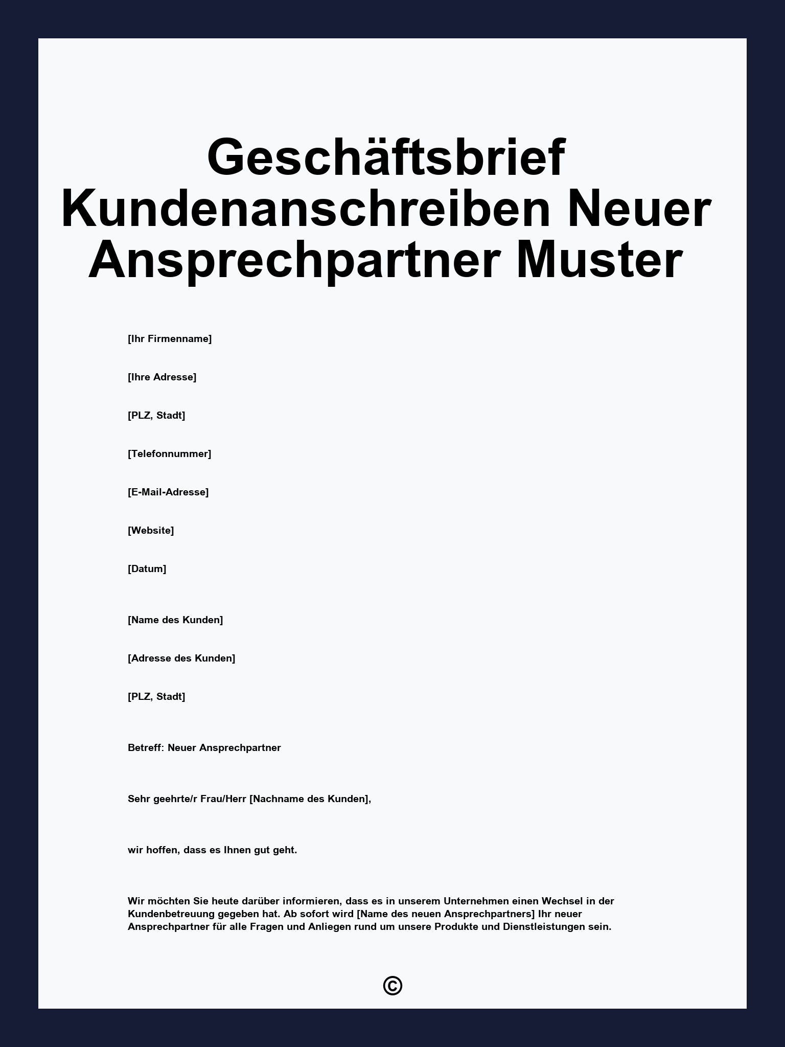 Geschäftsbrief Kundenanschreiben Neuer Ansprechpartner Muster