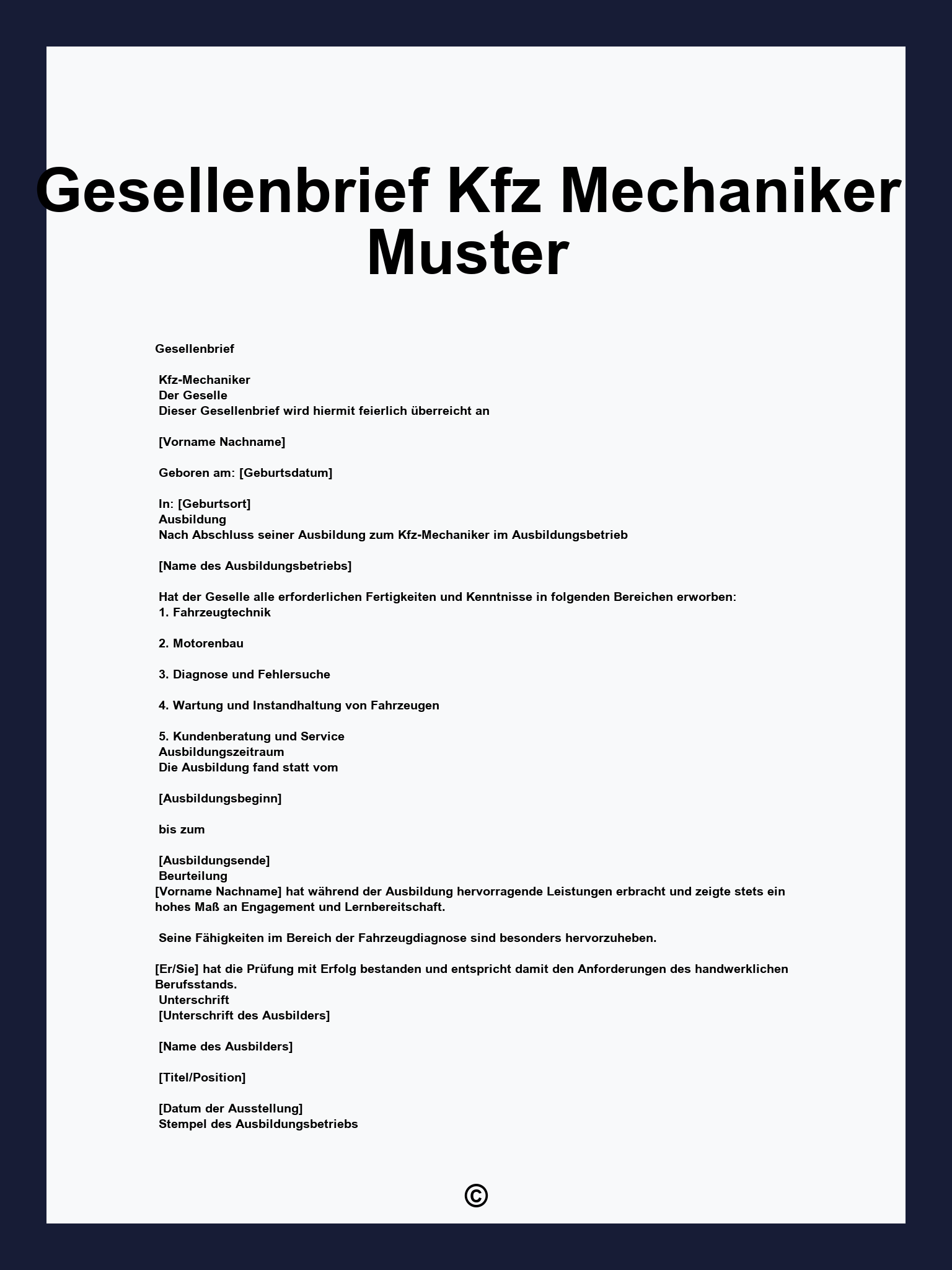Gesellenbrief Kfz Mechaniker Muster