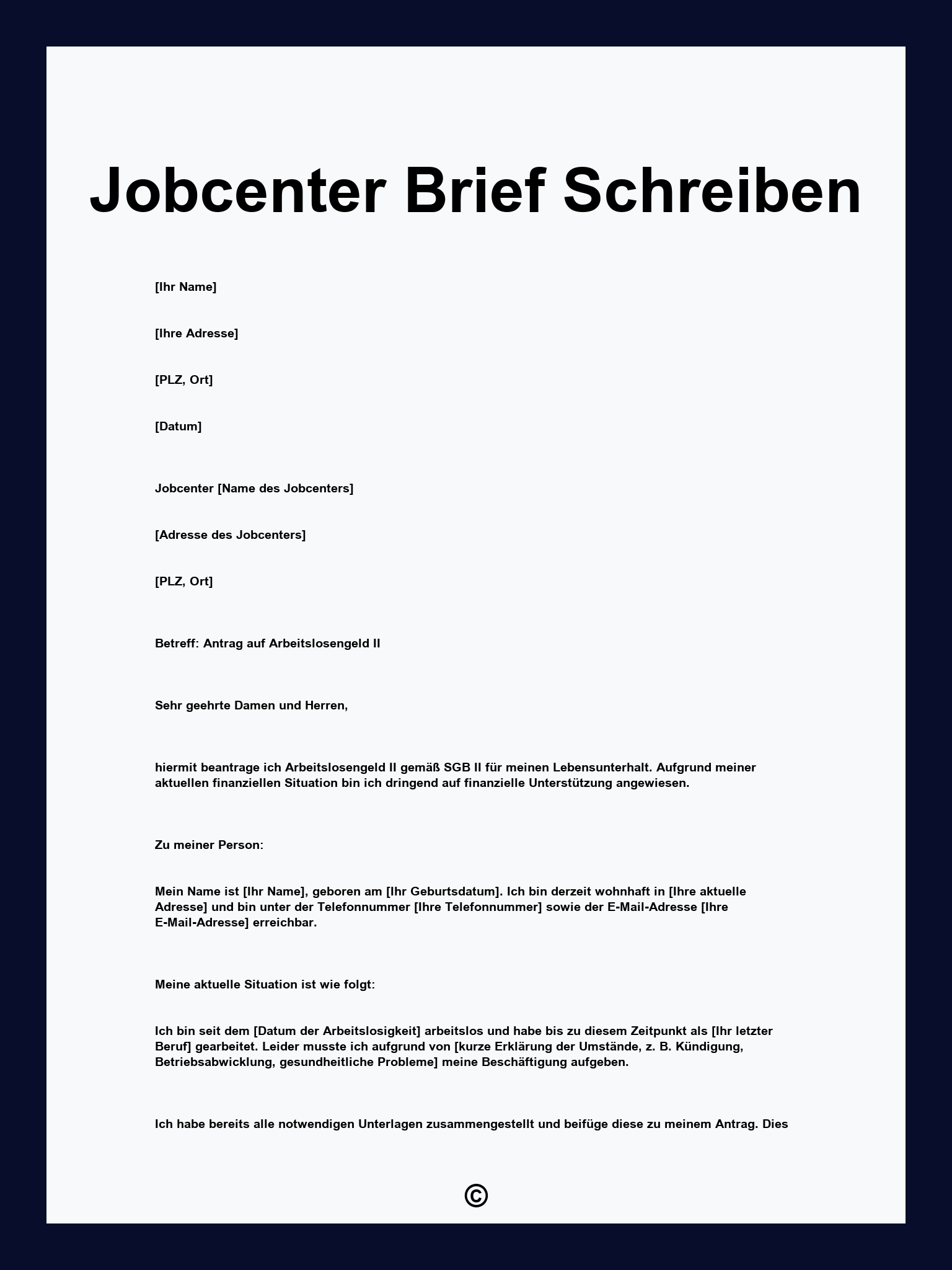 Jobcenter Brief Schreiben