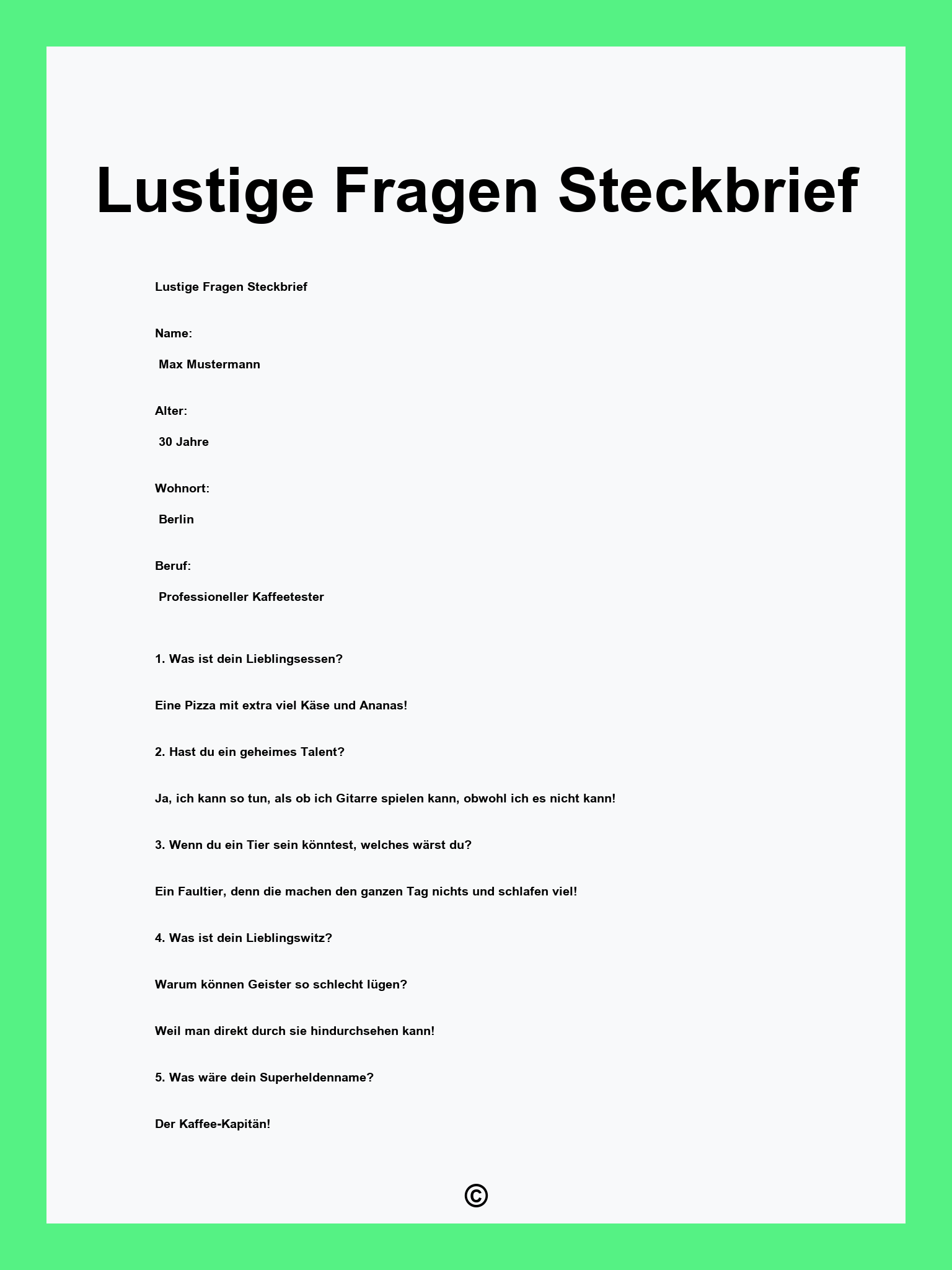 Lustige Fragen Steckbrief